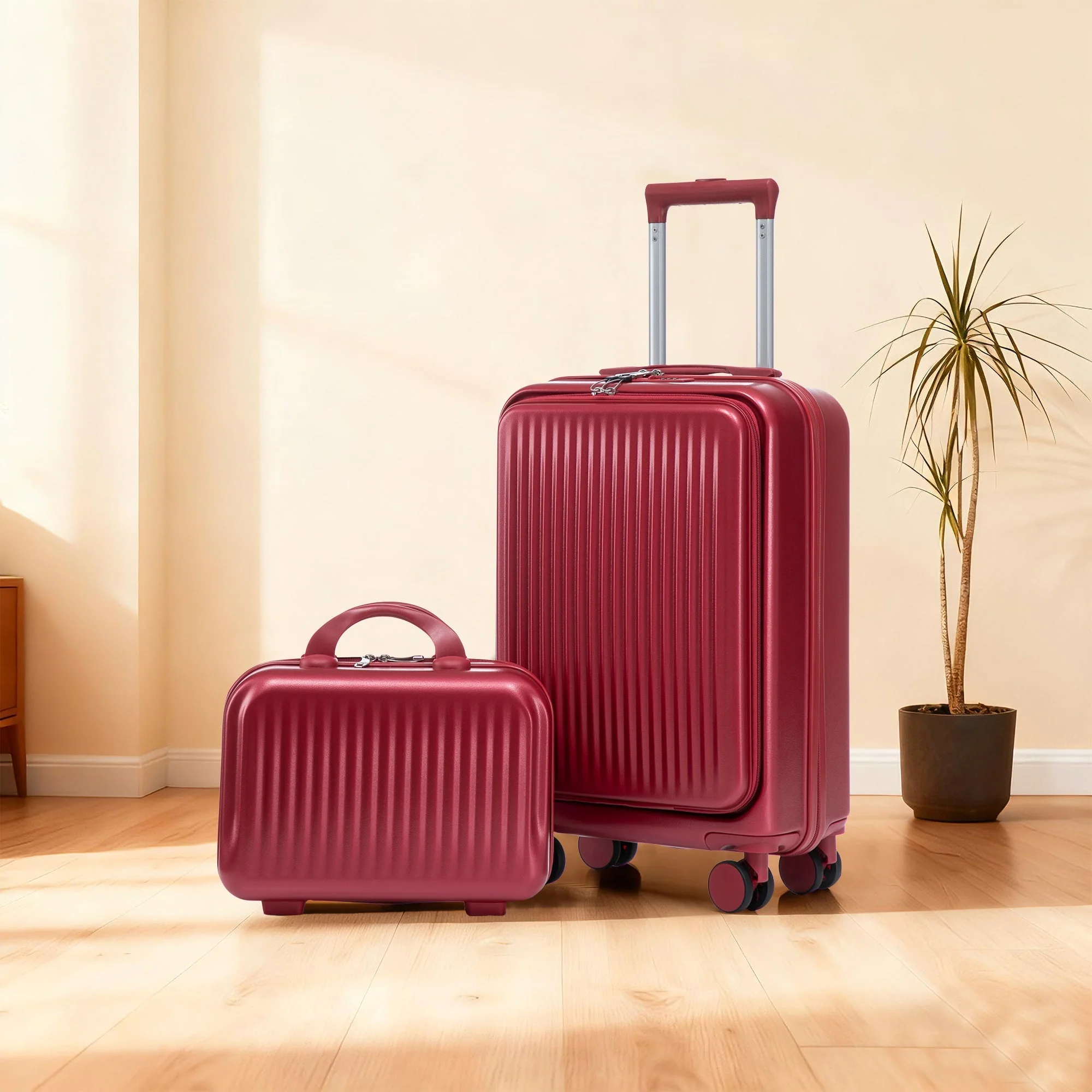 14'/20' 2 pcs ABS Spinner Wheel Luggage Set with Combination Lock and Front Opening Design - Image 14