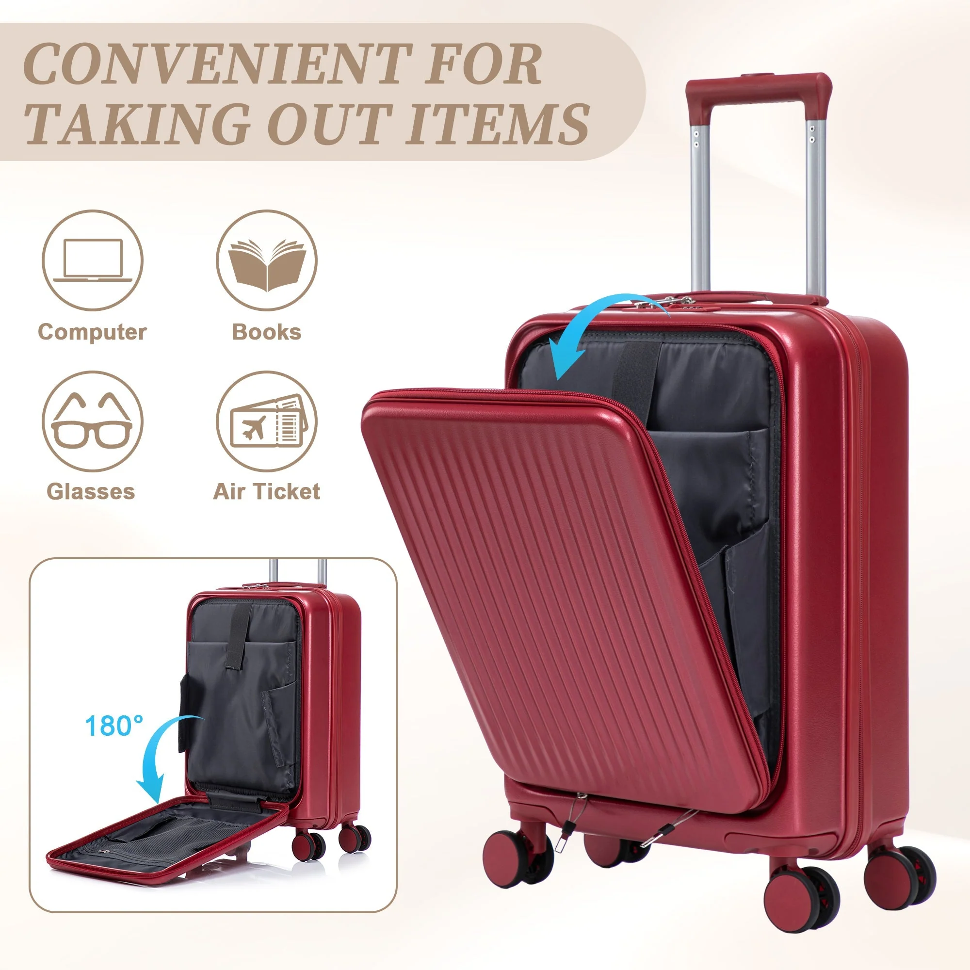 14'/20' 2 pcs ABS Spinner Wheel Luggage Set with Combination Lock and Front Opening Design - Image 3