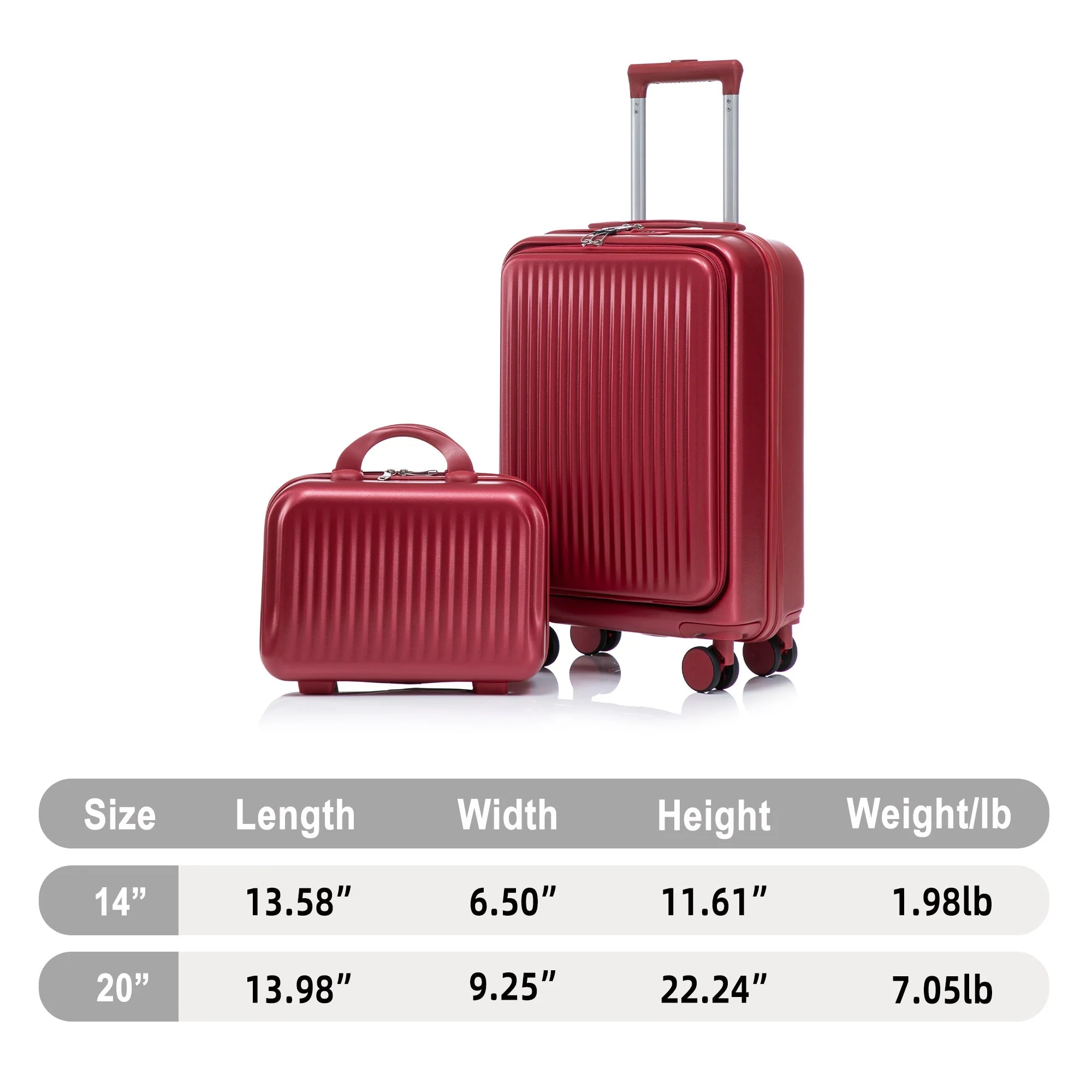 14'/20' 2 pcs ABS Spinner Wheel Luggage Set with Combination Lock and Front Opening Design - Image 5