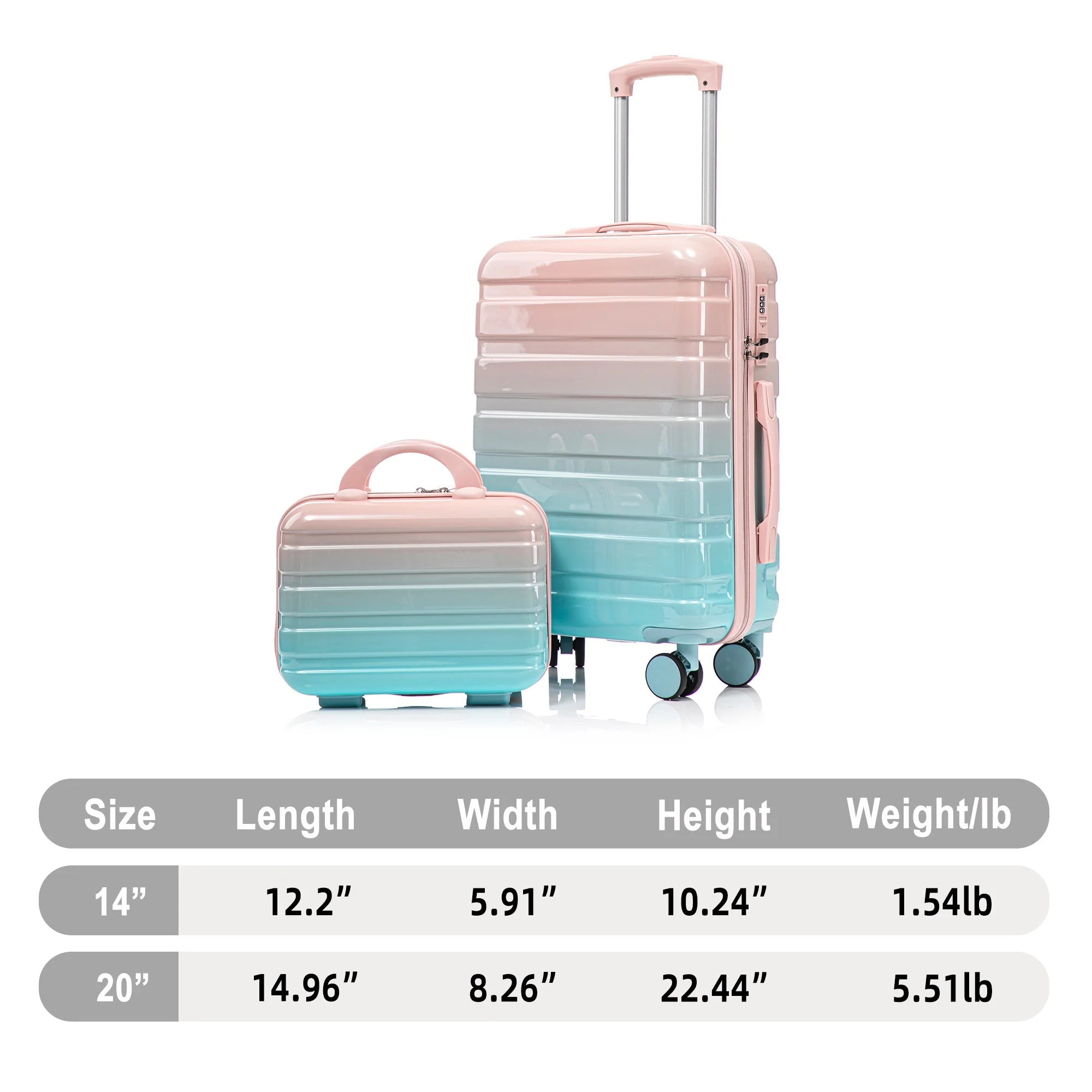 14"/20" 2-Pcs PC Spinner Wheel Carry On Luggage Set - Image 2