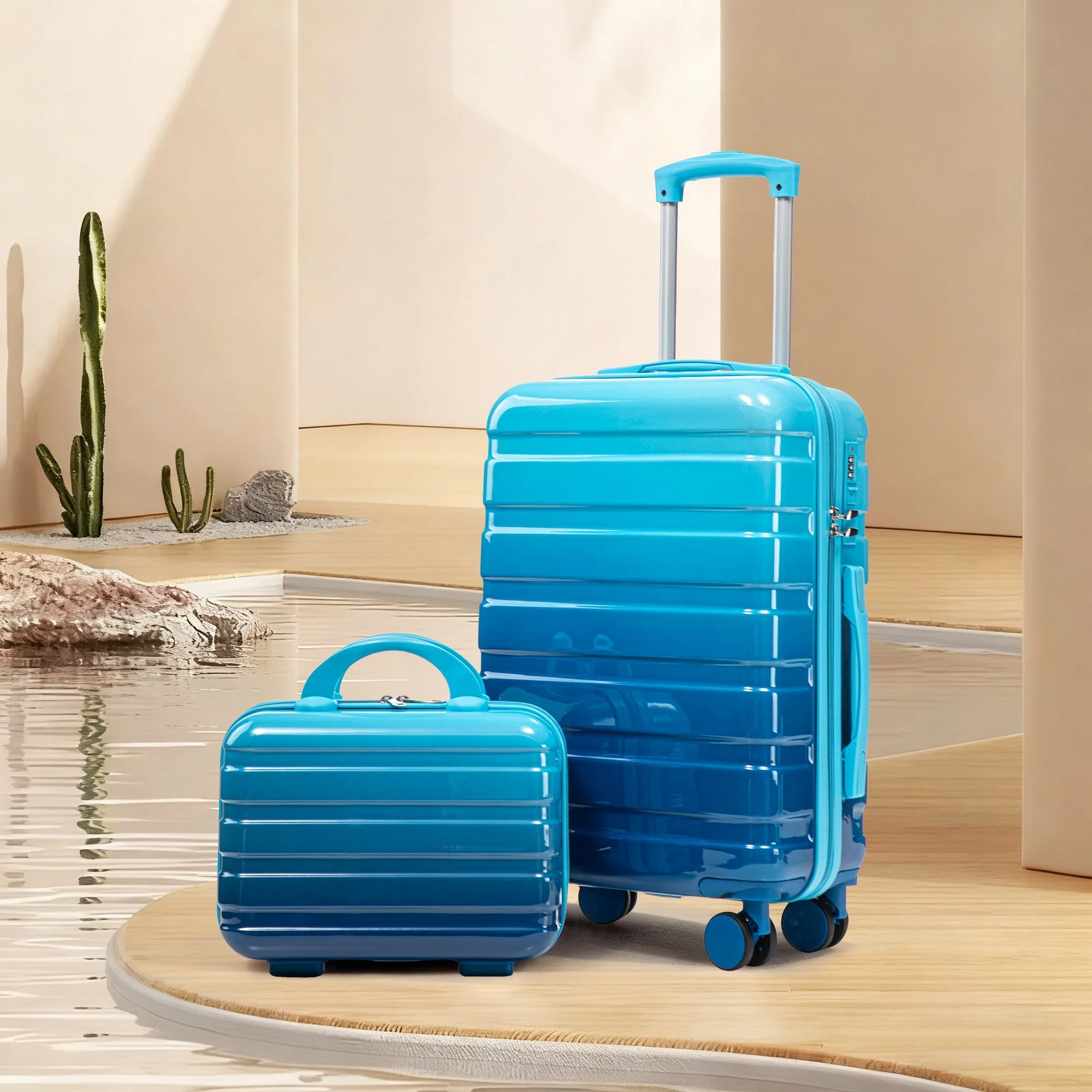 14'/20' 2-Pcs PC Spinner Wheel Luggage Set with Gradient Color and Lock - Image 11
