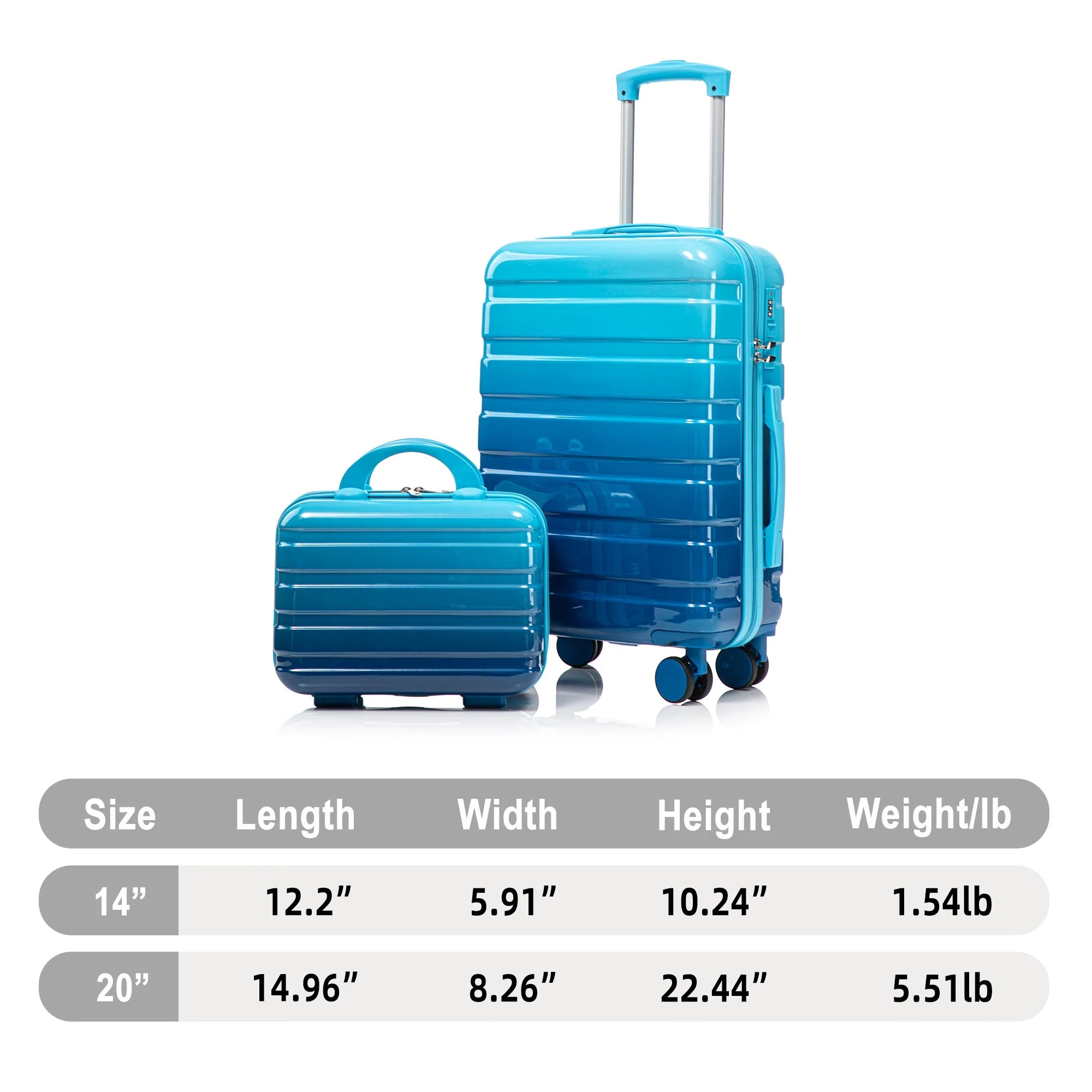 14'/20' 2-Pcs PC Spinner Wheel Luggage Set with Gradient Color and Lock - Image 2