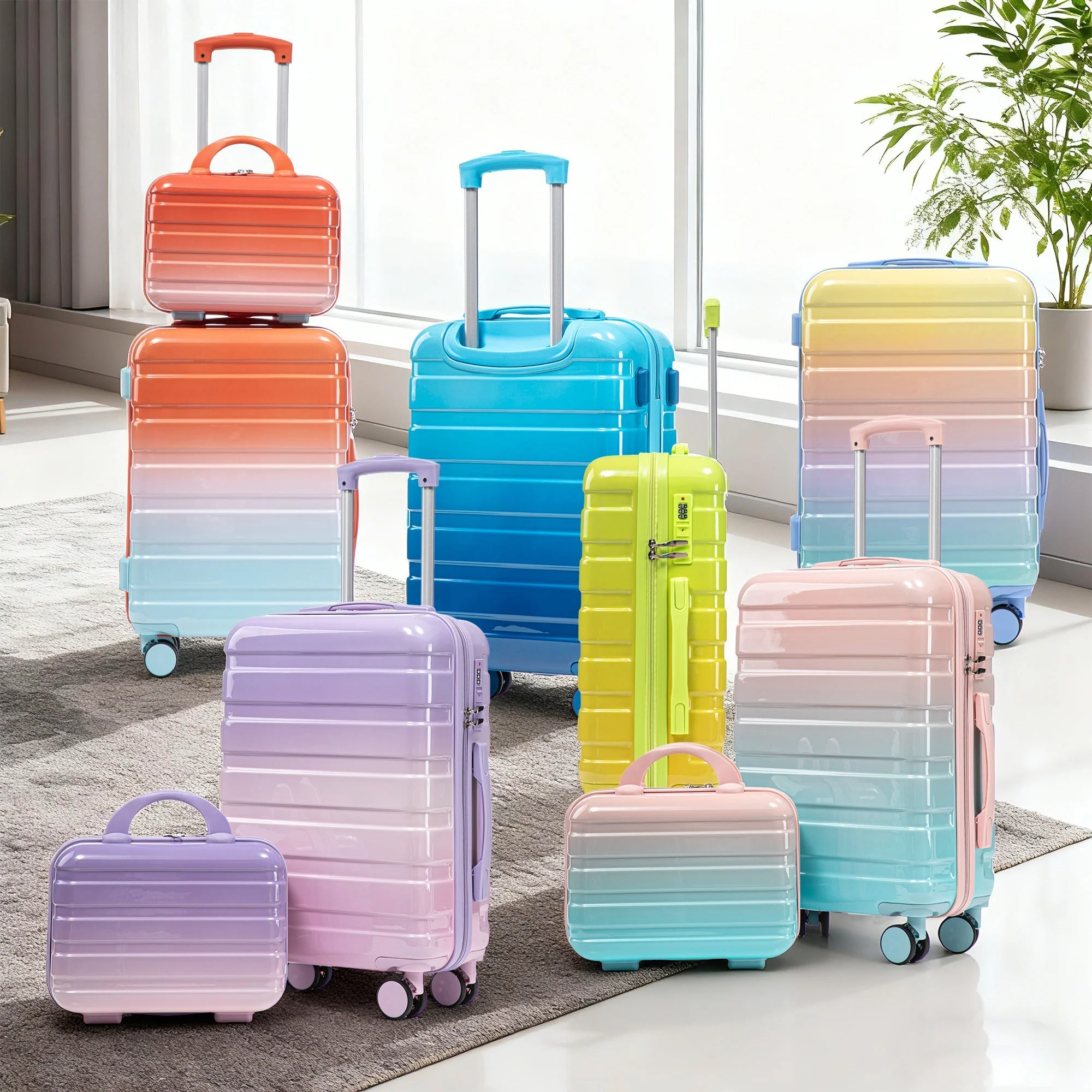 14'/20' 2-Pcs PC Spinner Wheel Luggage Set with Gradient Color and Lock - Image 3
