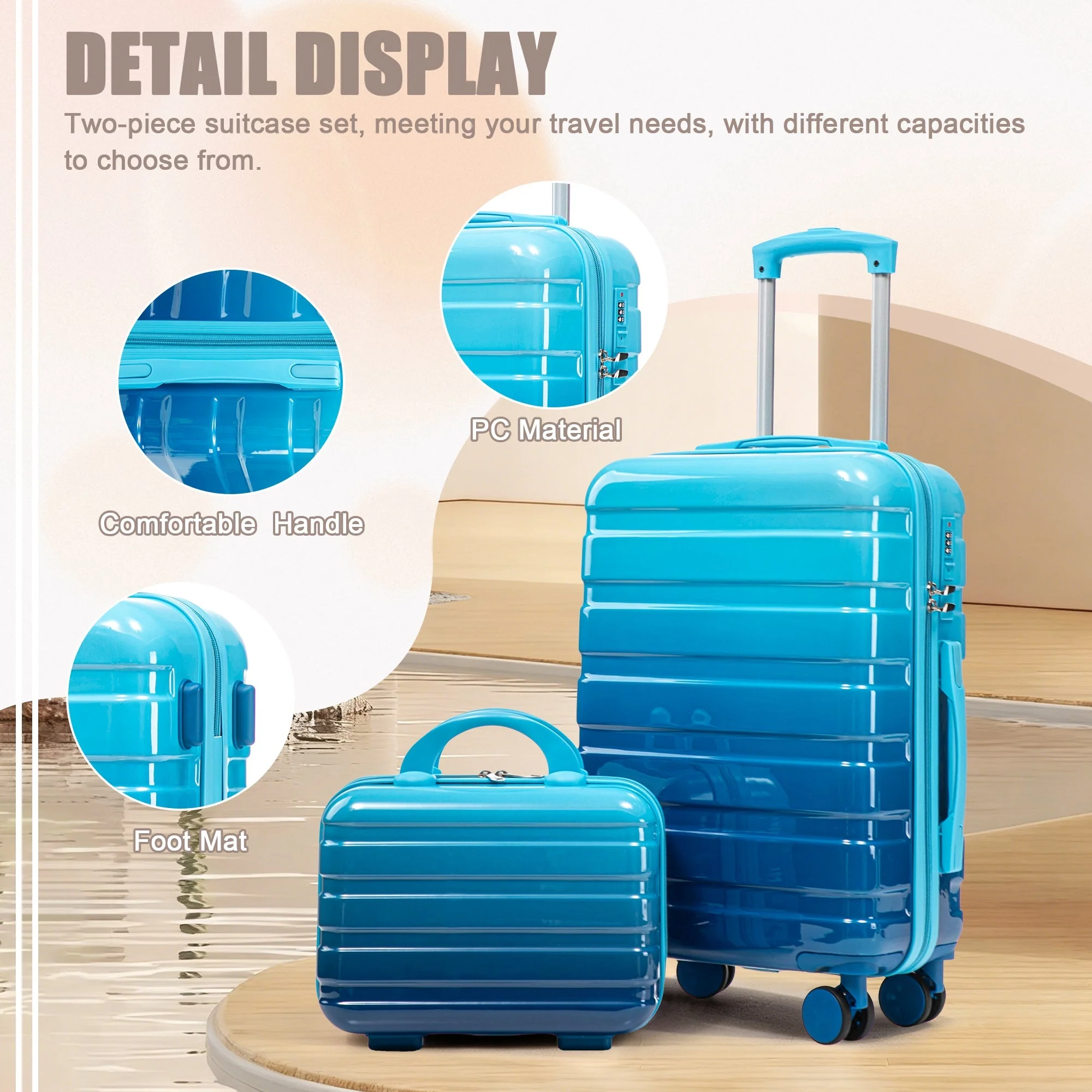 14'/20' 2-Pcs PC Spinner Wheel Luggage Set with Gradient Color and Lock - Image 4