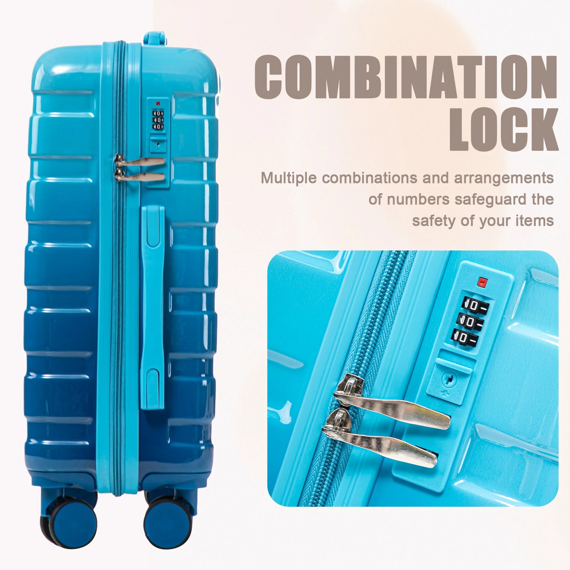 14'/20' 2-Pcs PC Spinner Wheel Luggage Set with Gradient Color and Lock - Image 6