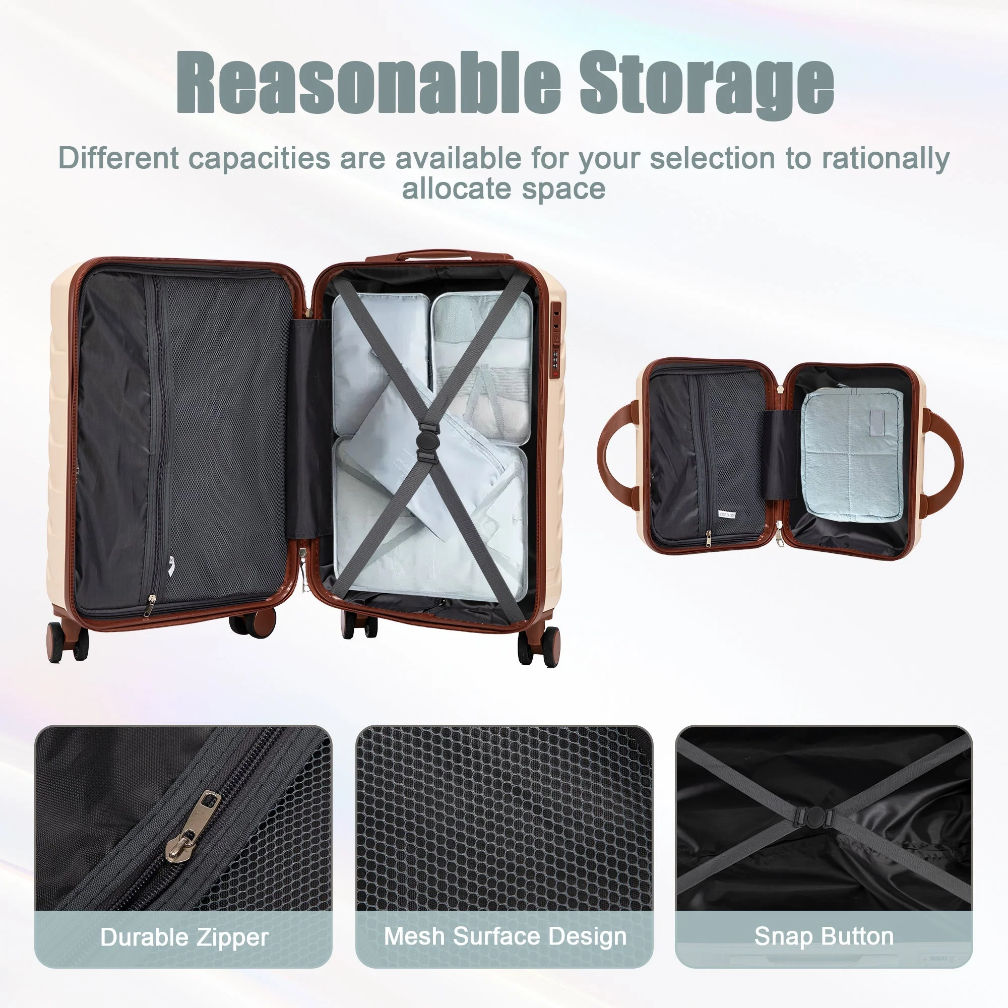 14'/20' 2-Piece ABS Spinner Wheel Luggage Set (Beige) - Image 12