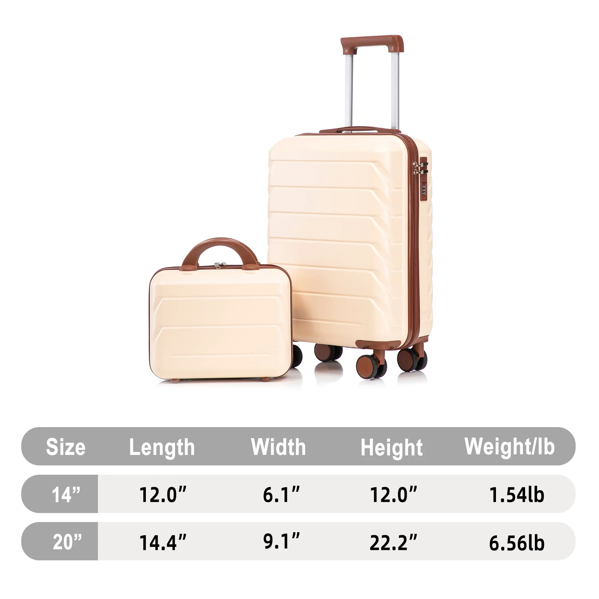 14'/20' 2-Piece ABS Spinner Wheel Luggage Set (Beige) - Image 3
