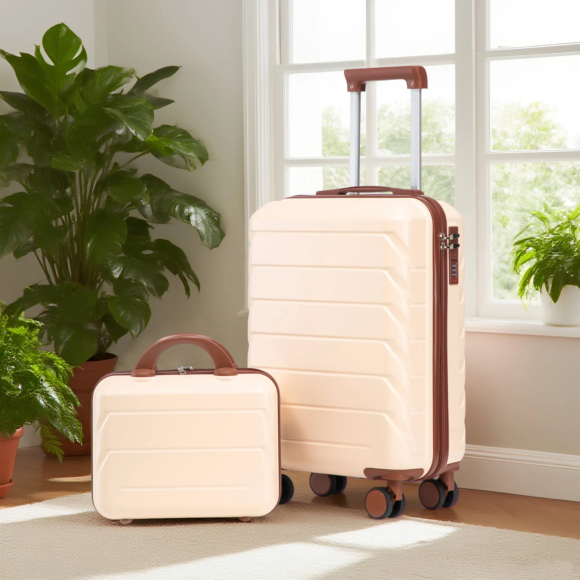 14'/20' 2-Piece ABS Spinner Wheel Luggage Set (Beige) - Image 5
