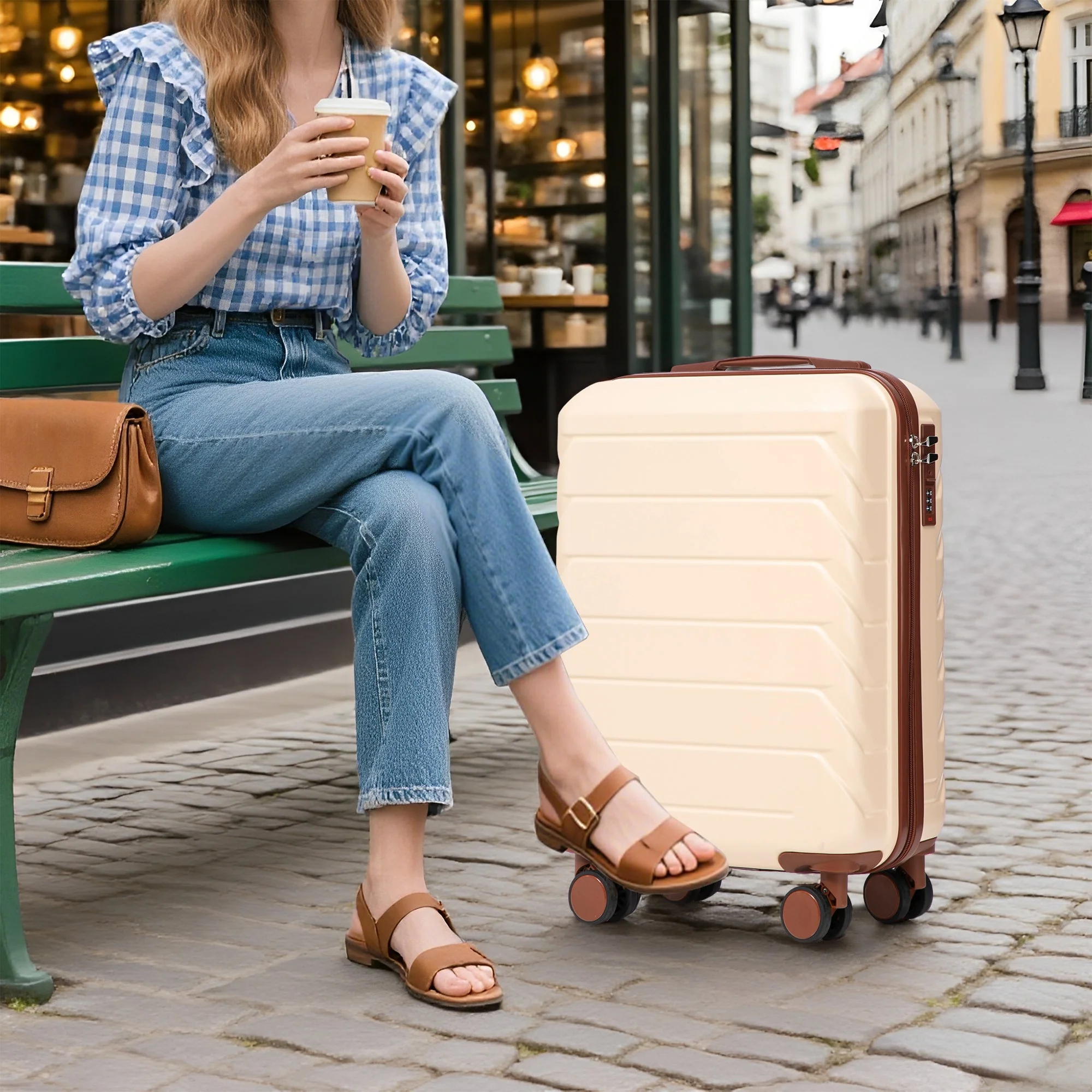 14'/20' 2-Piece ABS Spinner Wheel Luggage Set (Beige) - Image 6