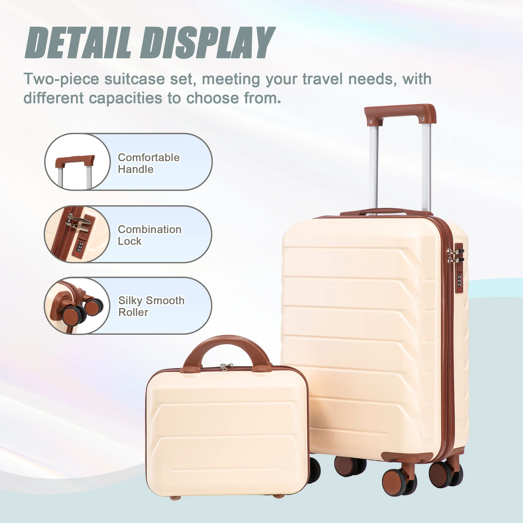 14'/20' 2-Piece ABS Spinner Wheel Luggage Set (Beige) - Image 8