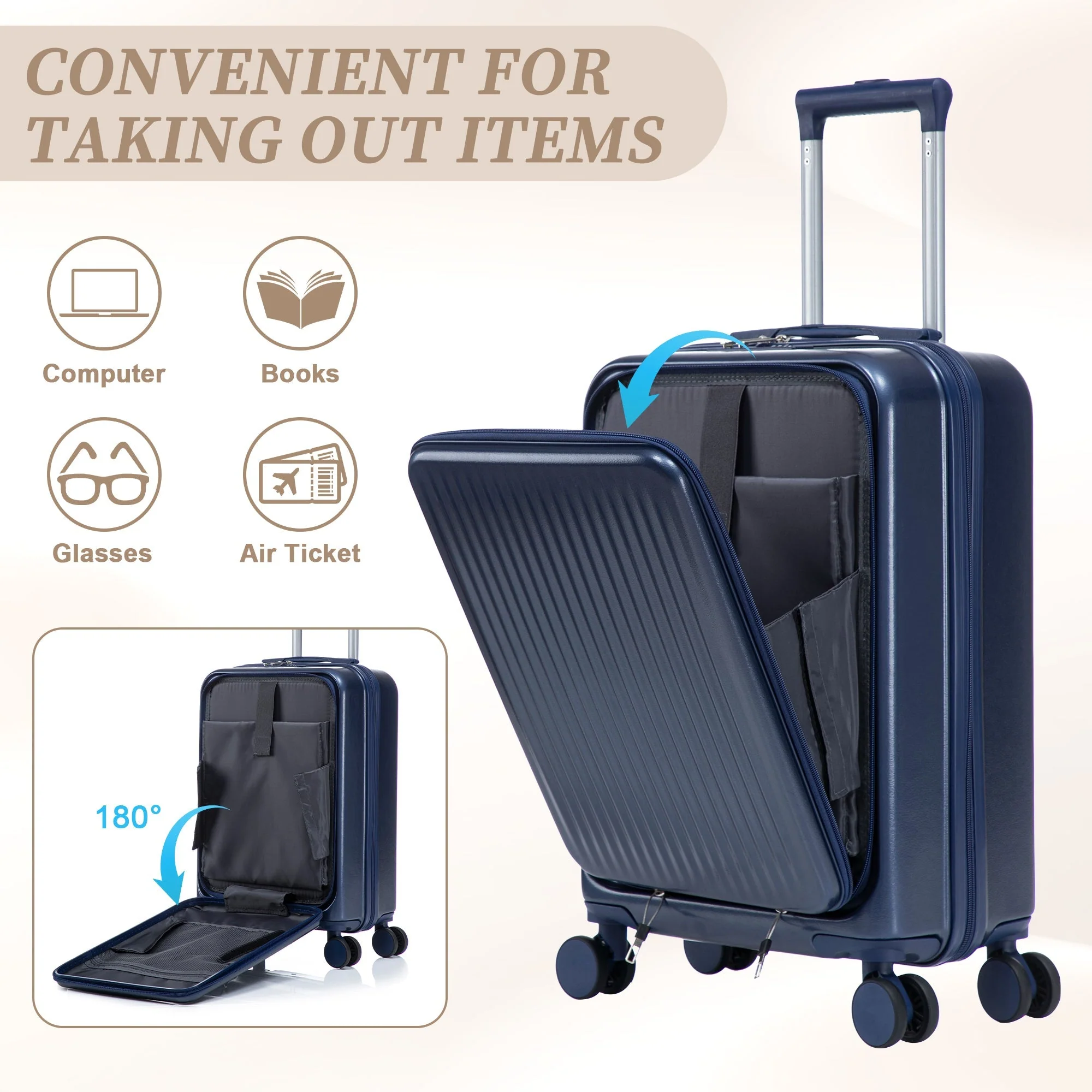 14'/20' 2-Piece ABS Spinner Wheel Luggage Set with Combination Lock - Image 3