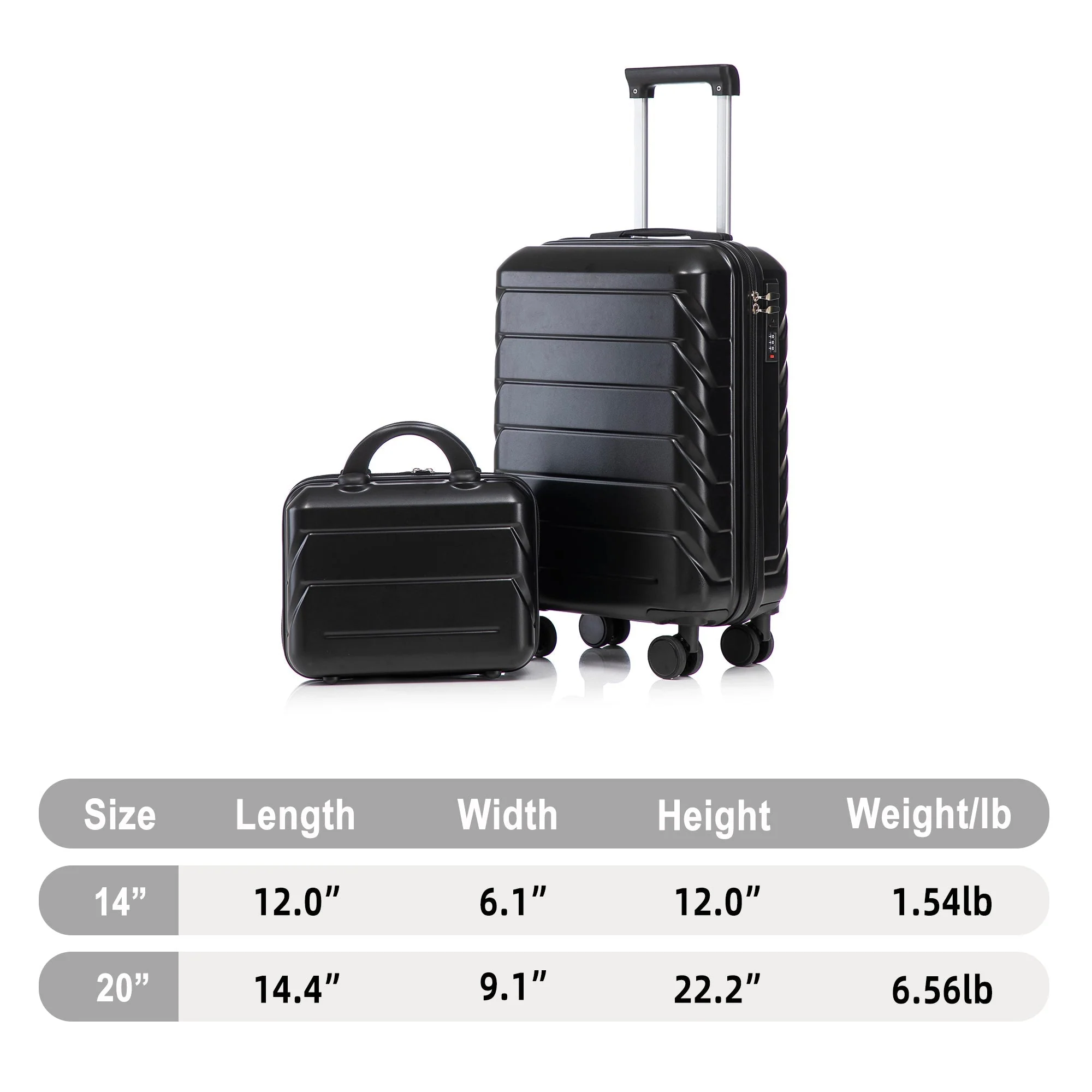 14'/20' 2-Piece ABS Spinner Wheel Luggage Set with Combination Lock - Image 3