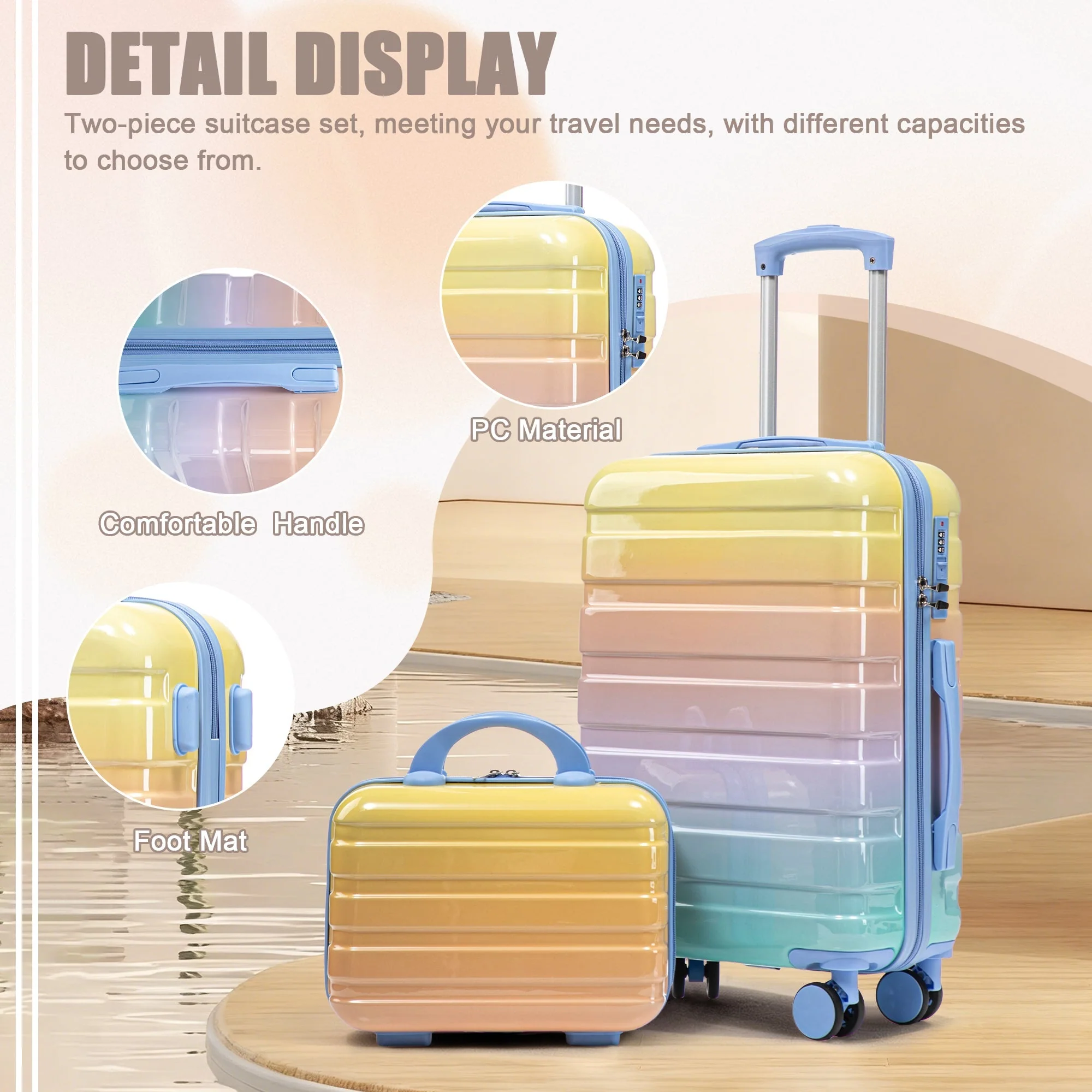 14'/20' 2-Piece PC Spinner Wheel Luggage Set in Gradient Blue and Yellow - Image 3
