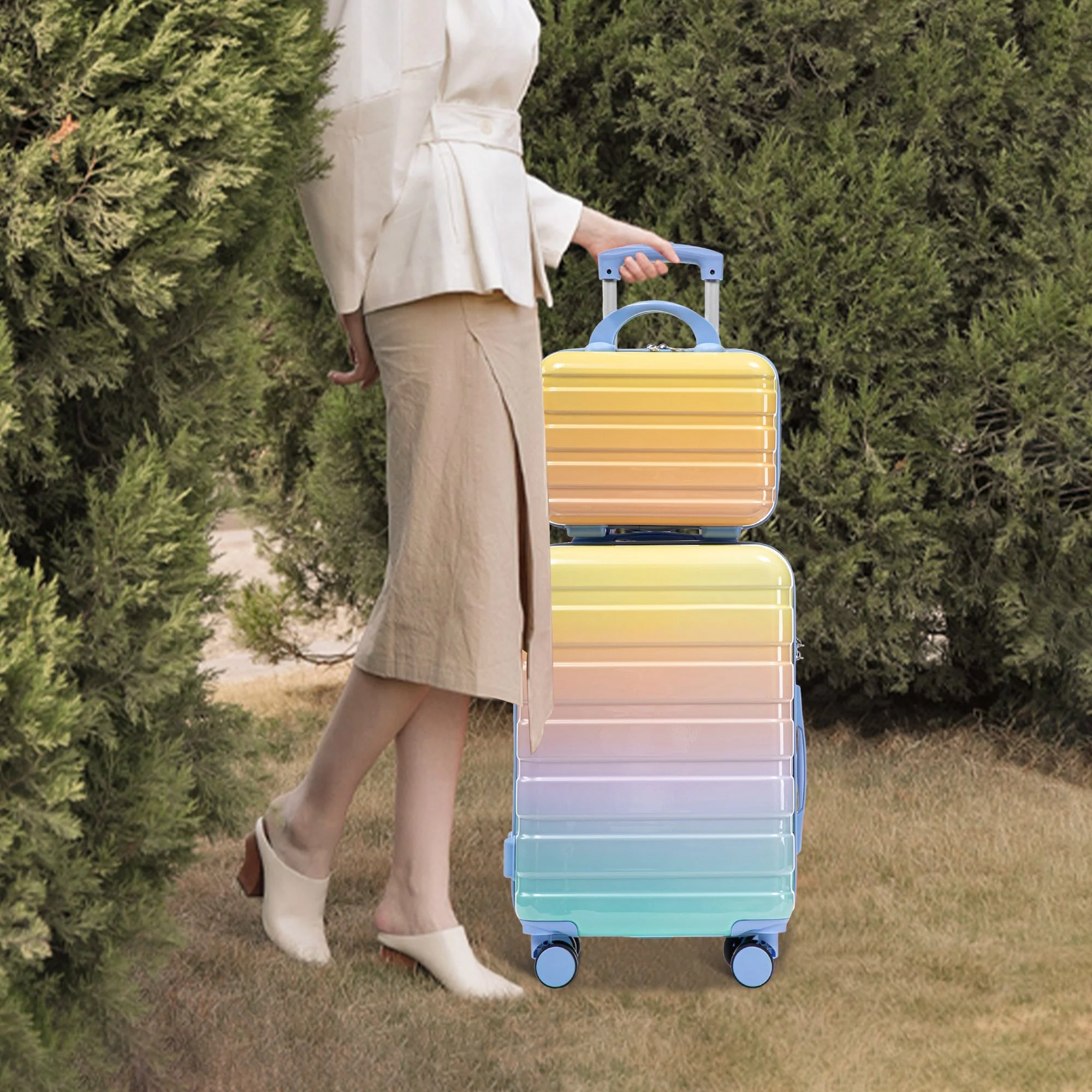 14'/20' 2-Piece PC Spinner Wheel Luggage Set in Gradient Blue and Yellow - Image 7