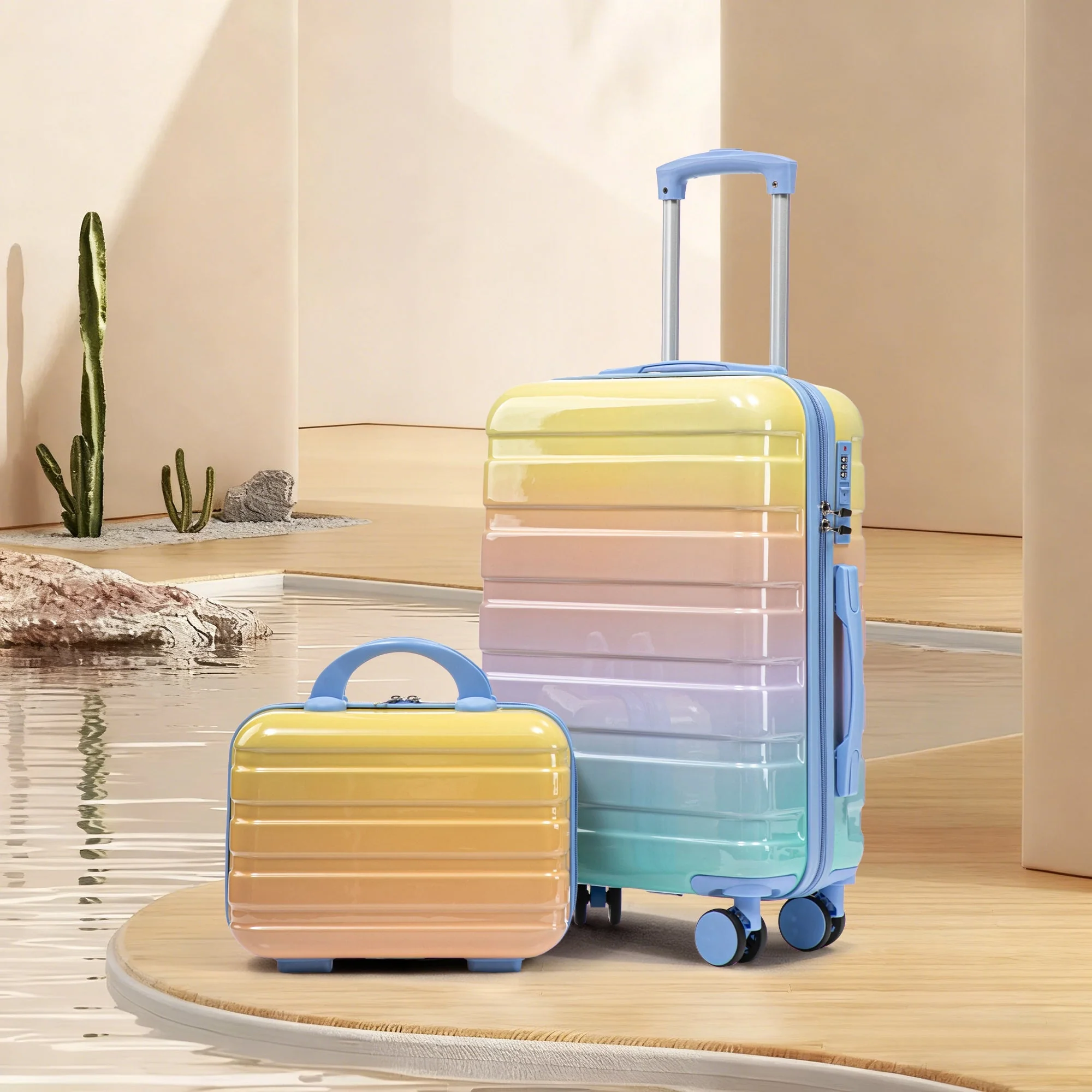14'/20' 2-Piece PC Spinner Wheel Luggage Set in Gradient Blue and Yellow - Image 8