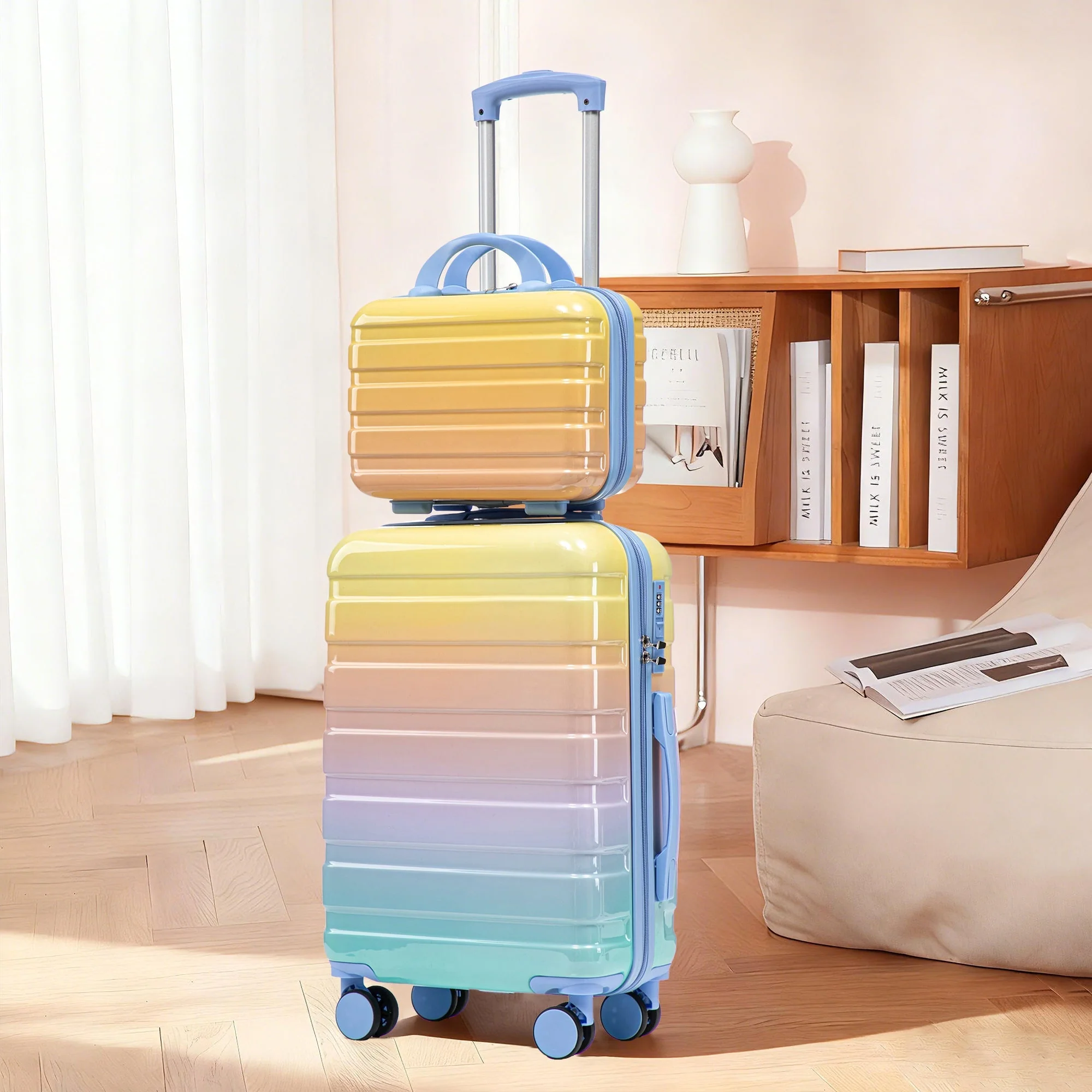 14'/20' 2-Piece PC Spinner Wheel Luggage Set in Gradient Blue and Yellow - Image 9