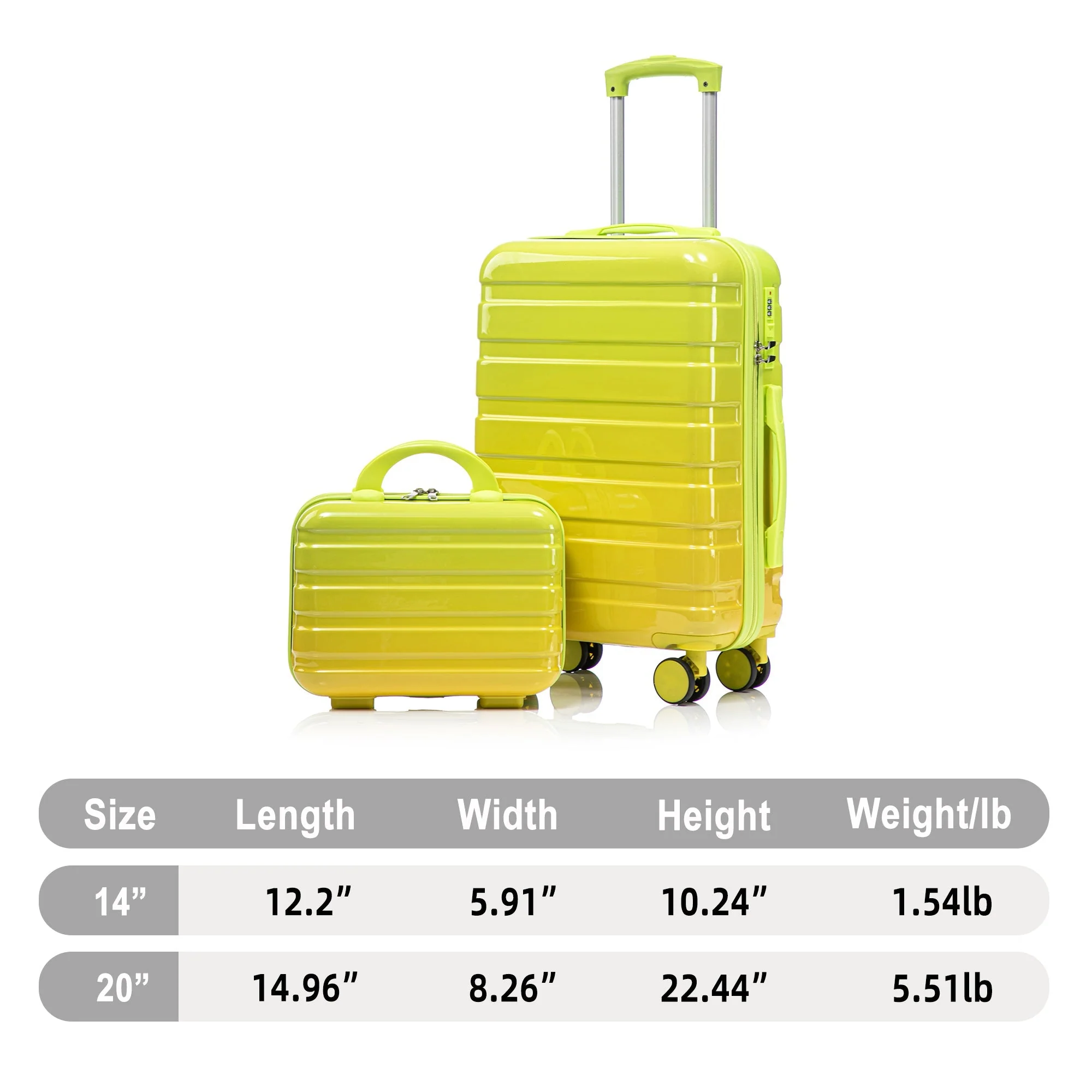 14'/20' 2-Piece PC Spinner Wheel Luggage Set with Gradient Color and Lock - Image 2