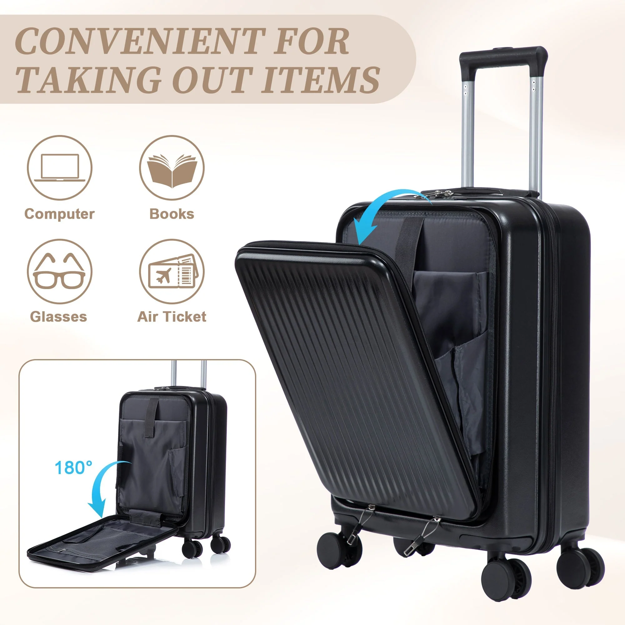 14' & 20' ABS Spinner Wheel Luggage Set with Cosmetic Case - Image 3