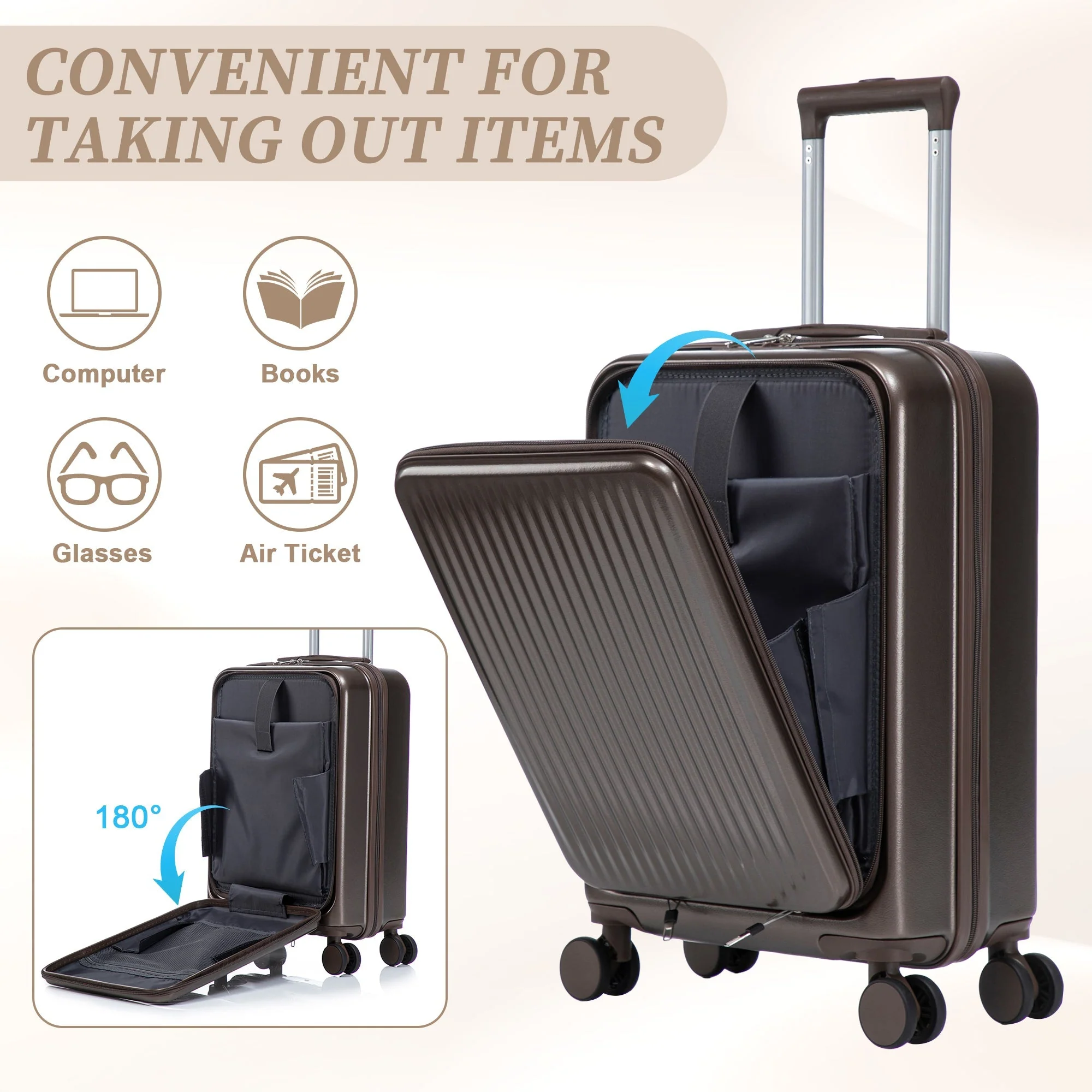 14' & 20' ABS Spinner Wheel Luggage Set with Cosmetic Case - Image 3