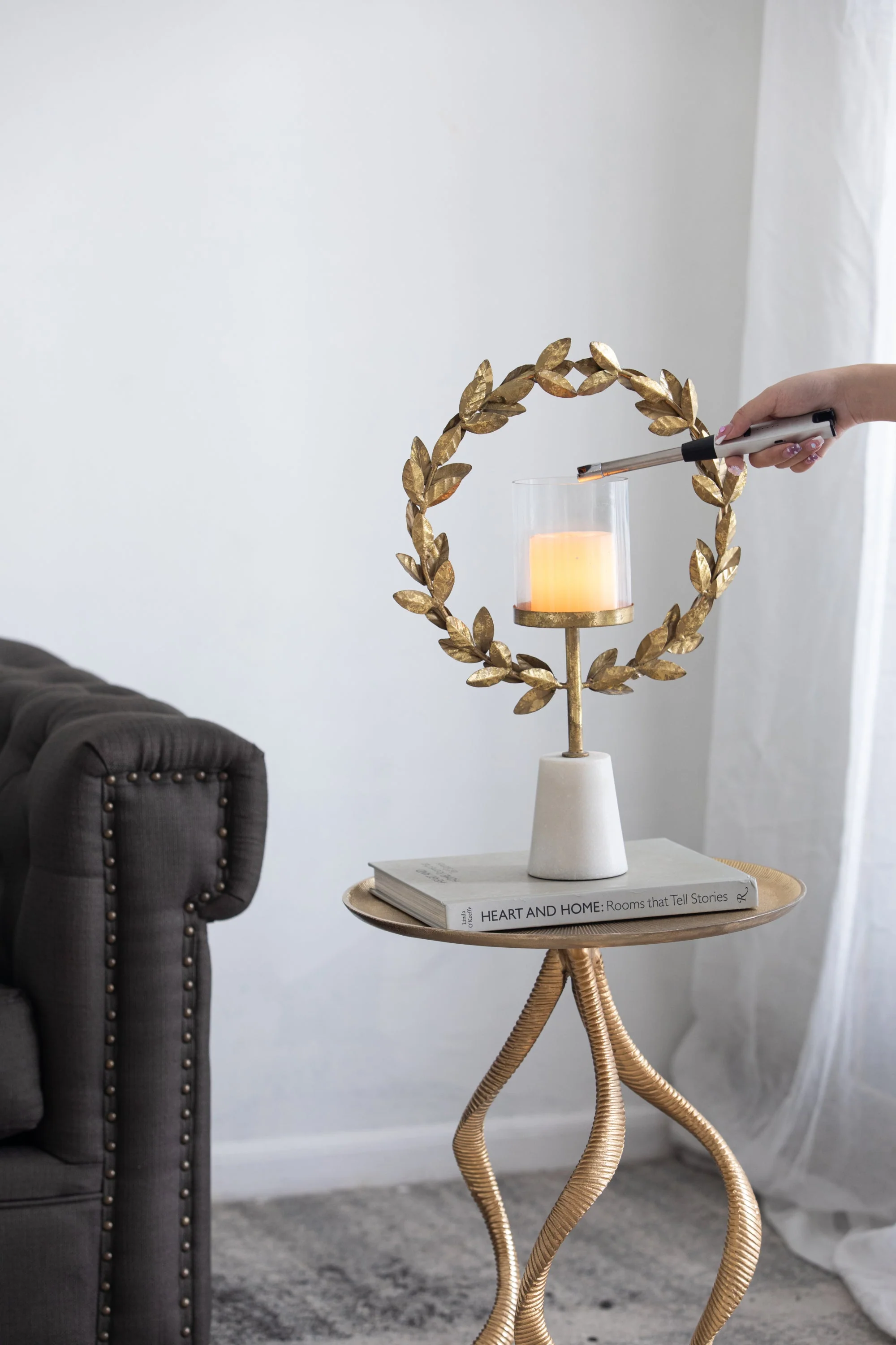 14.2x3.5x19.7" Iron Floral Hurricane With Marble Base - Image 14