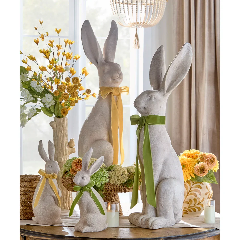 14.5" CONCRETE LOOK RABBIT WITH BOW - Image 2