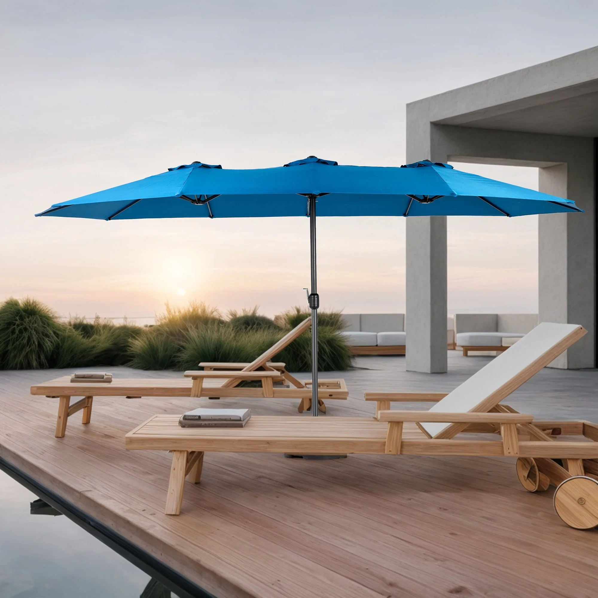 14.8 Ft Double Sided Outdoor Umbrella Rectangular Large with Crank - Image 2