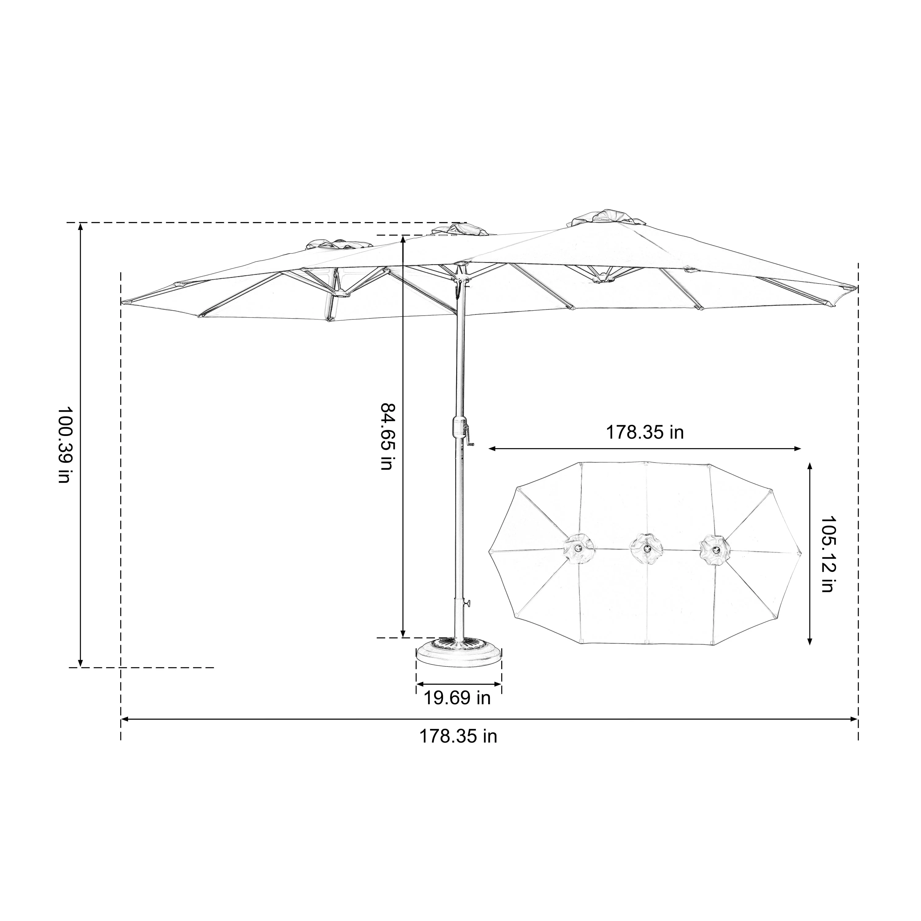 14.8 Ft Double Sided Outdoor Umbrella Rectangular Large with Crank - Image 5