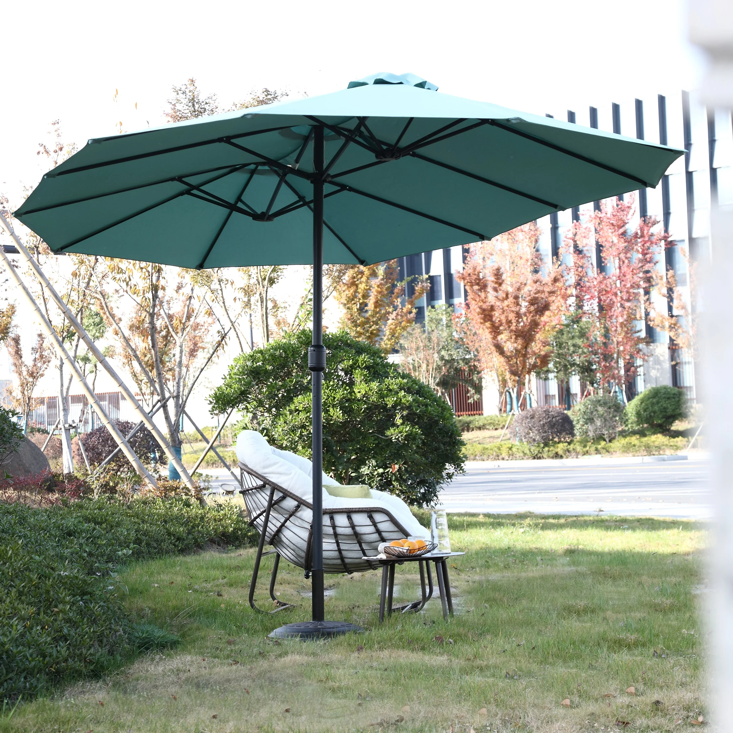 14.8 Ft Double Sided Outdoor Umbrella Rectangular Large with Crank (Light Green) - Image 10