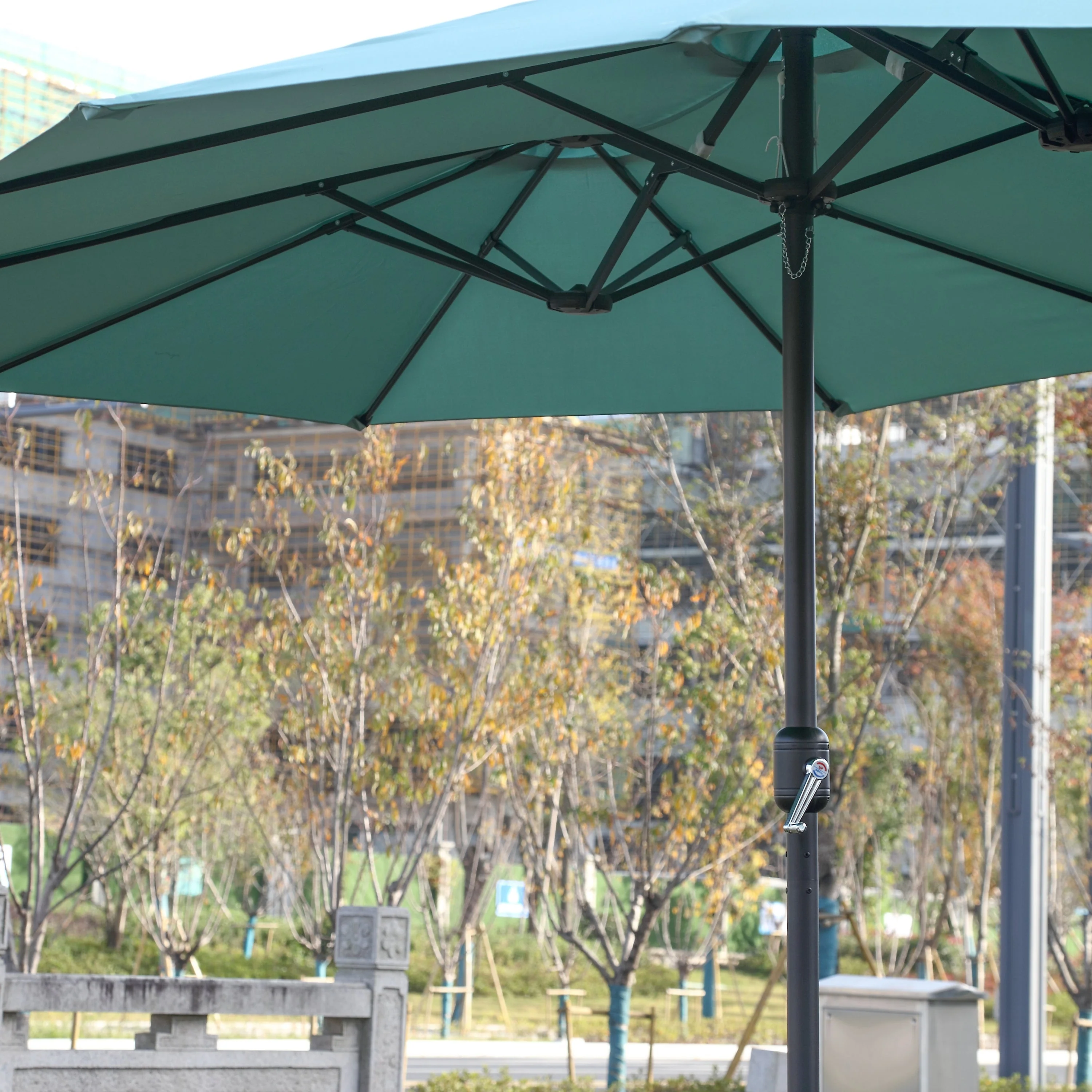14.8 Ft Double Sided Outdoor Umbrella Rectangular Large with Crank (Light Green) - Image 11
