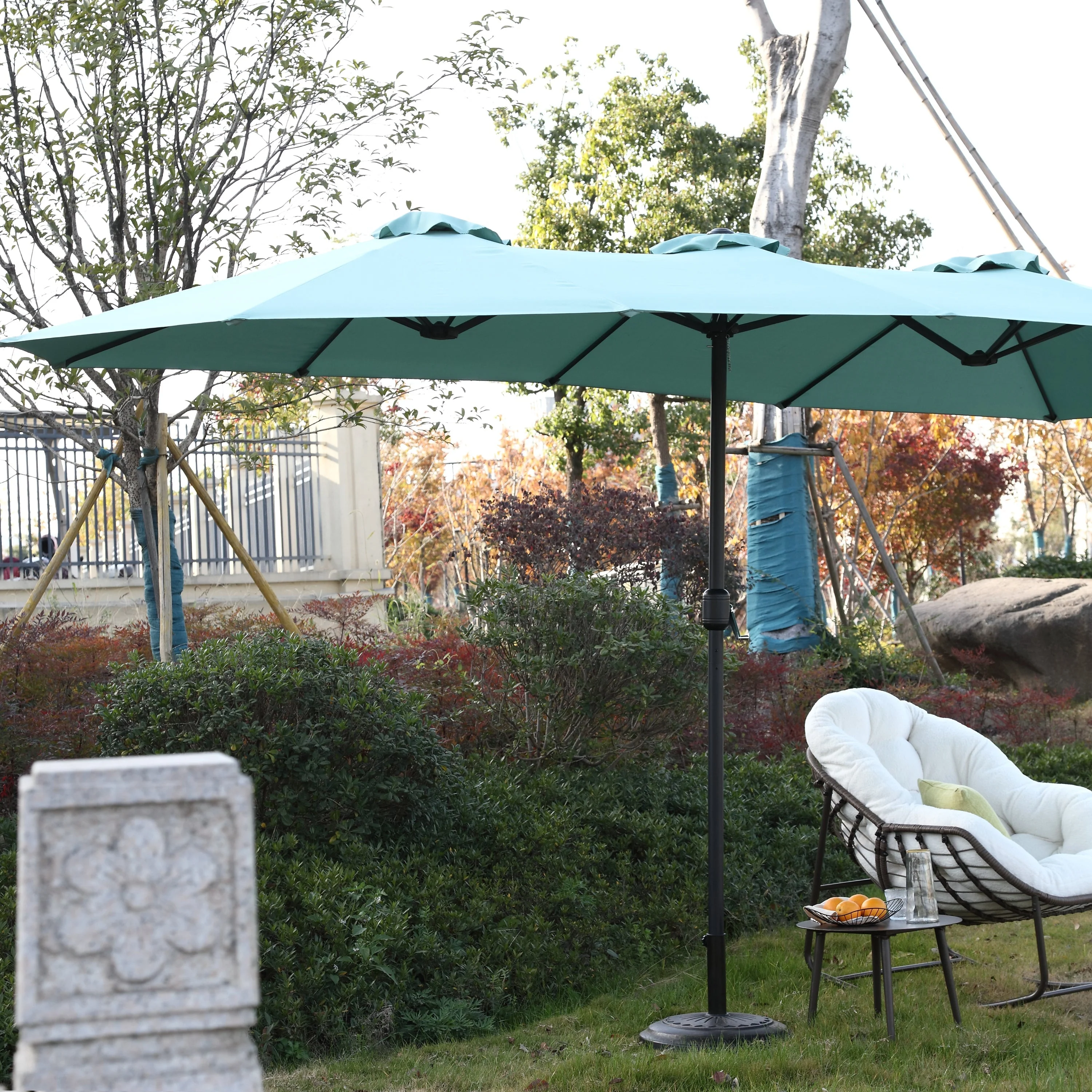 14.8 Ft Double Sided Outdoor Umbrella Rectangular Large with Crank (Light Green) - Image 12