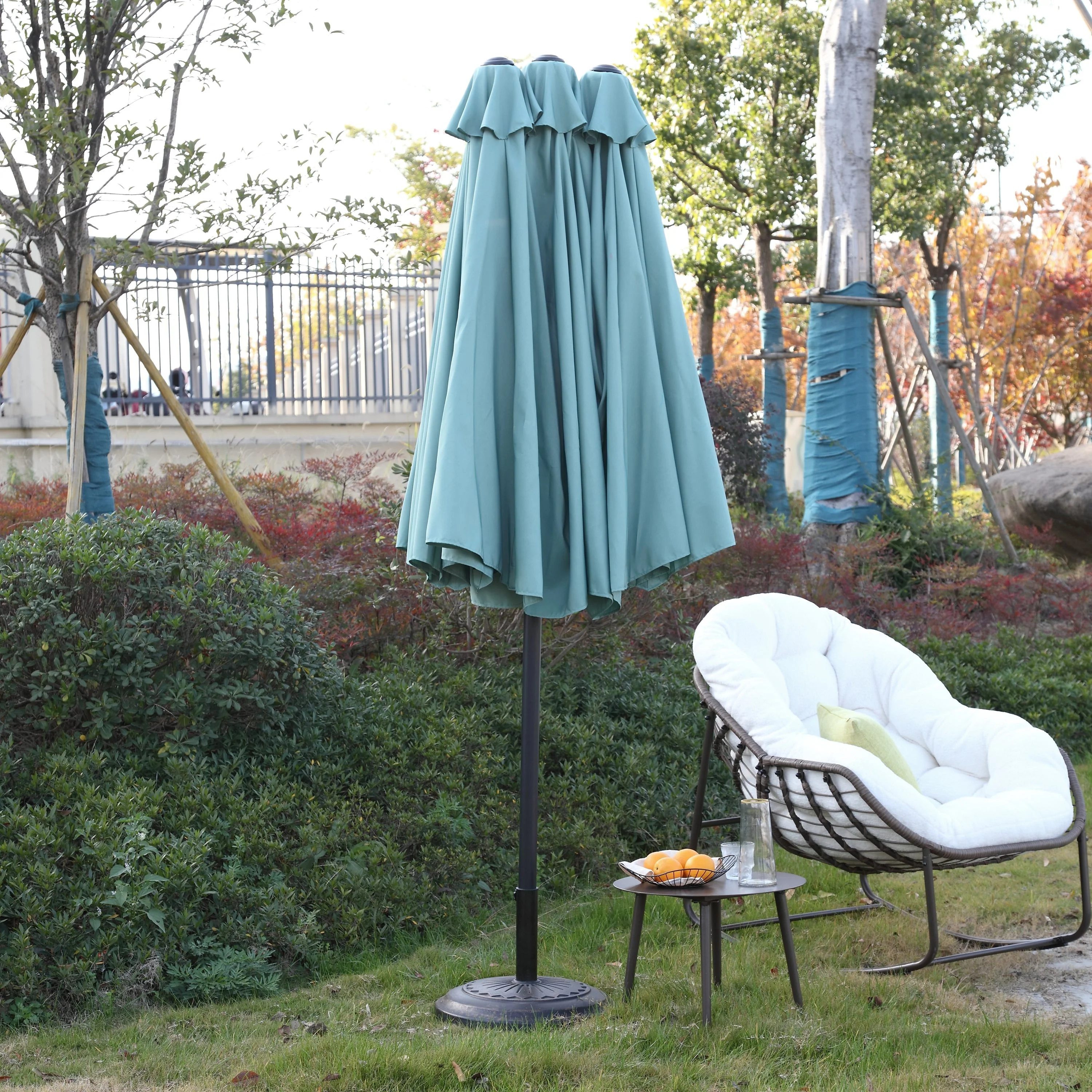 14.8 Ft Double Sided Outdoor Umbrella Rectangular Large with Crank (Light Green) - Image 13