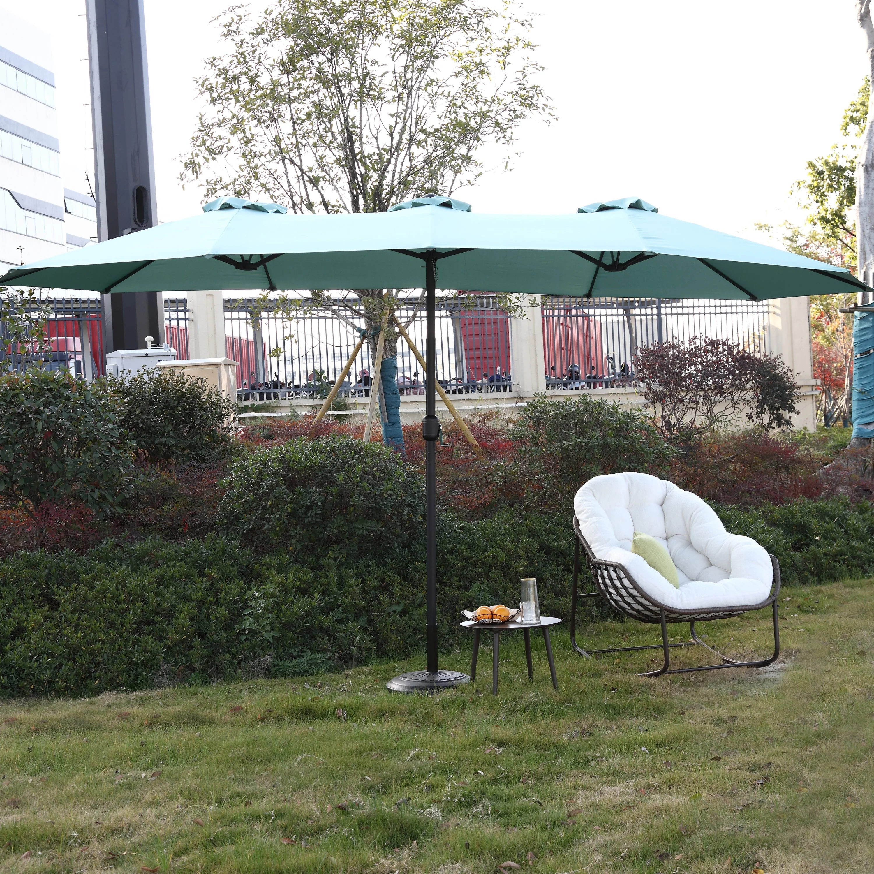 14.8 Ft Double Sided Outdoor Umbrella Rectangular Large with Crank (Light Green) - Image 4