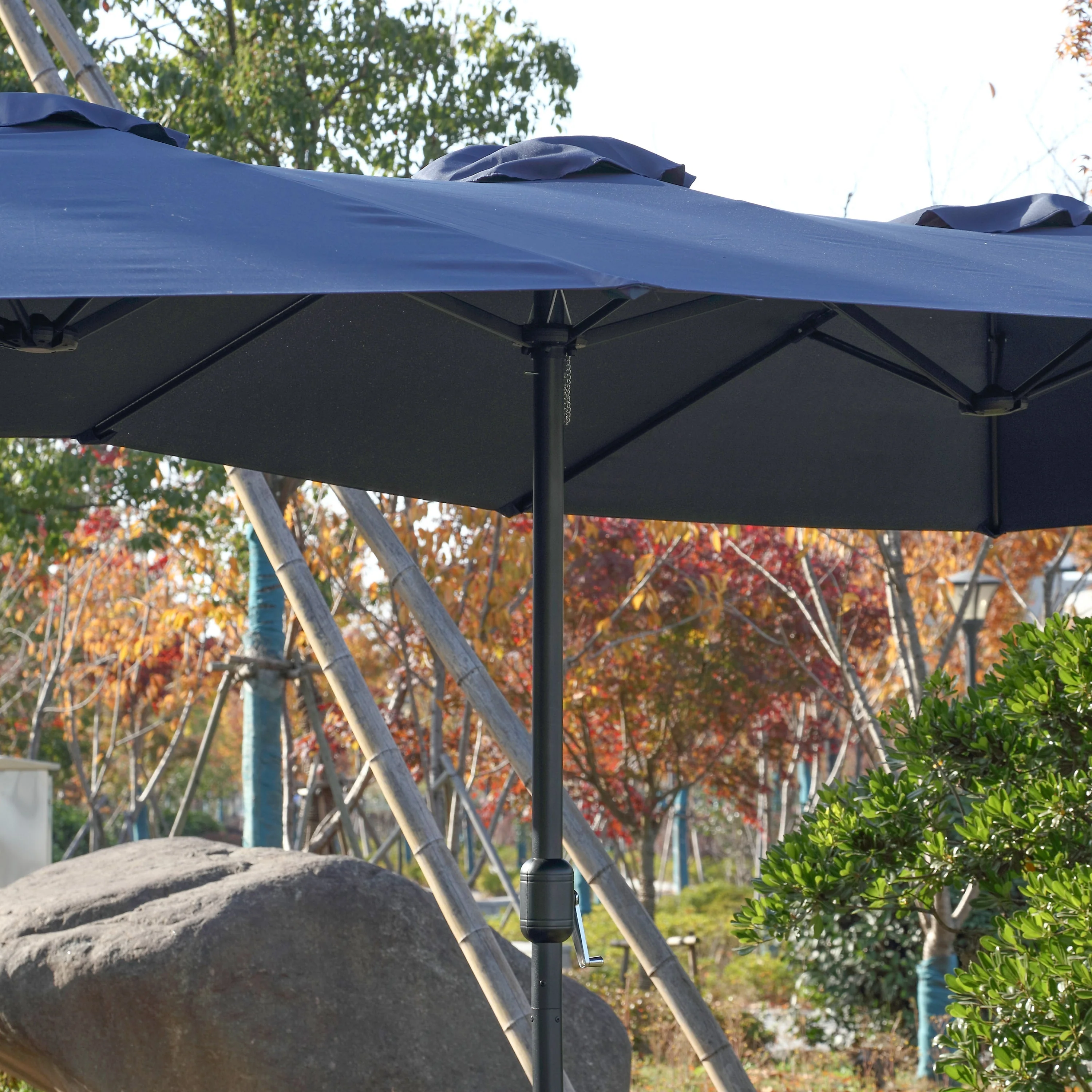 14.8 Ft Double Sided Outdoor Umbrella Rectangular Large with Crank (Navy Blue) (No Base) - Image 10