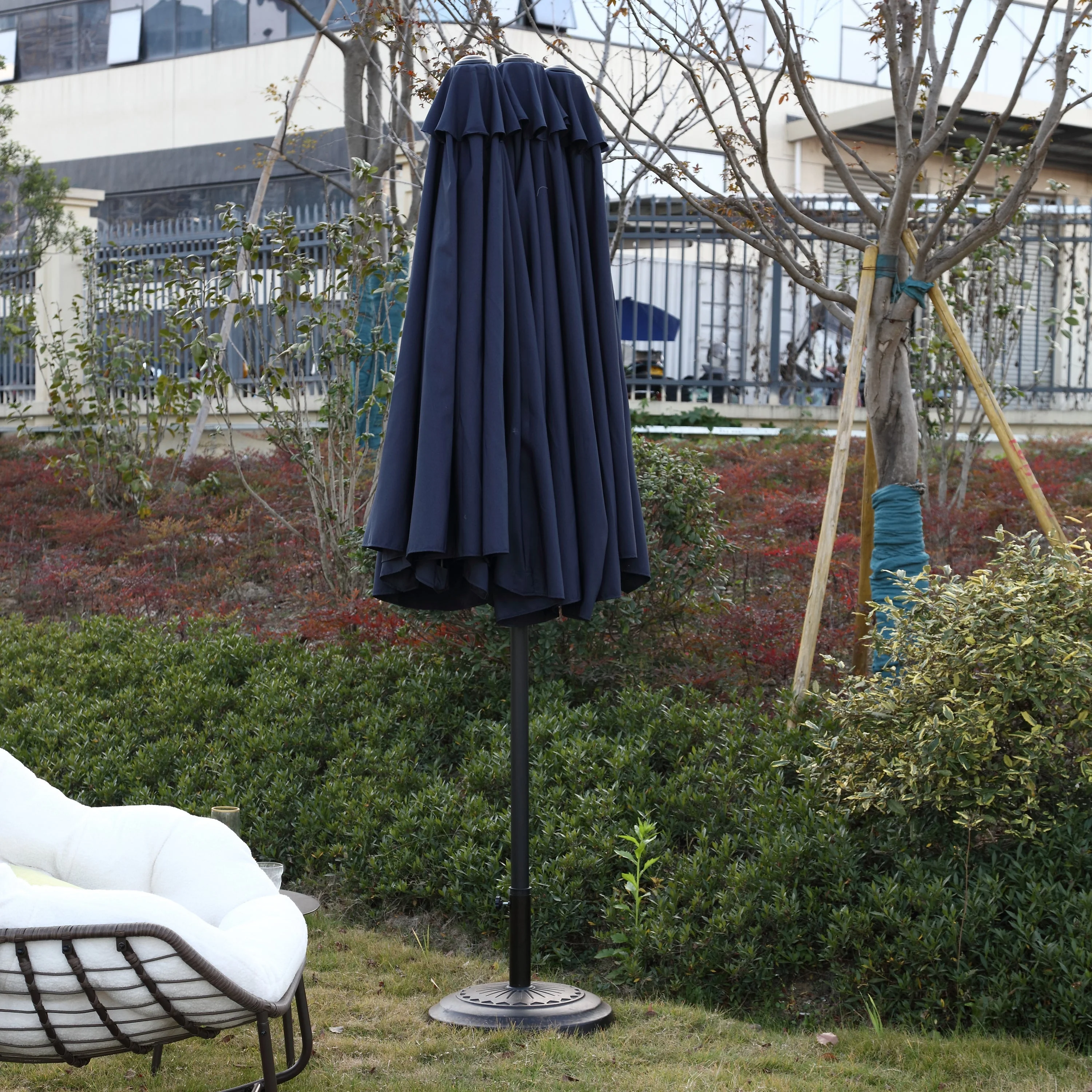 14.8 Ft Double Sided Outdoor Umbrella Rectangular Large with Crank (Navy Blue) (No Base) - Image 14