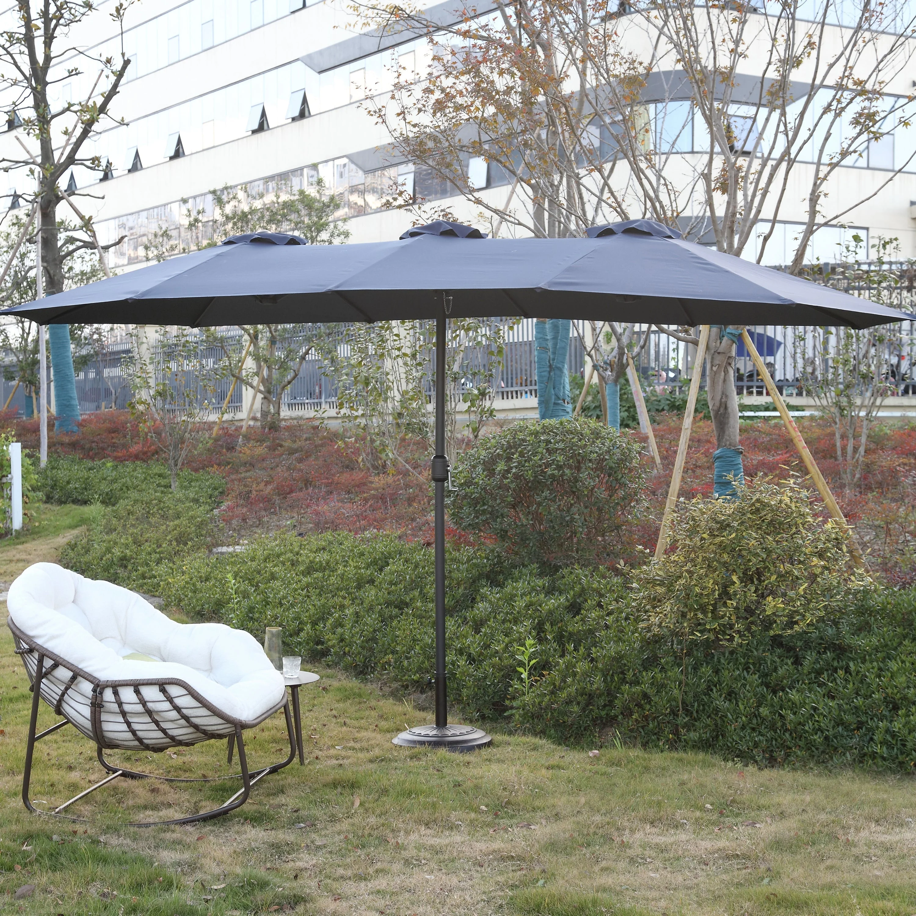 14.8 Ft Double Sided Outdoor Umbrella Rectangular Large with Crank (Navy Blue) (No Base) - Image 4