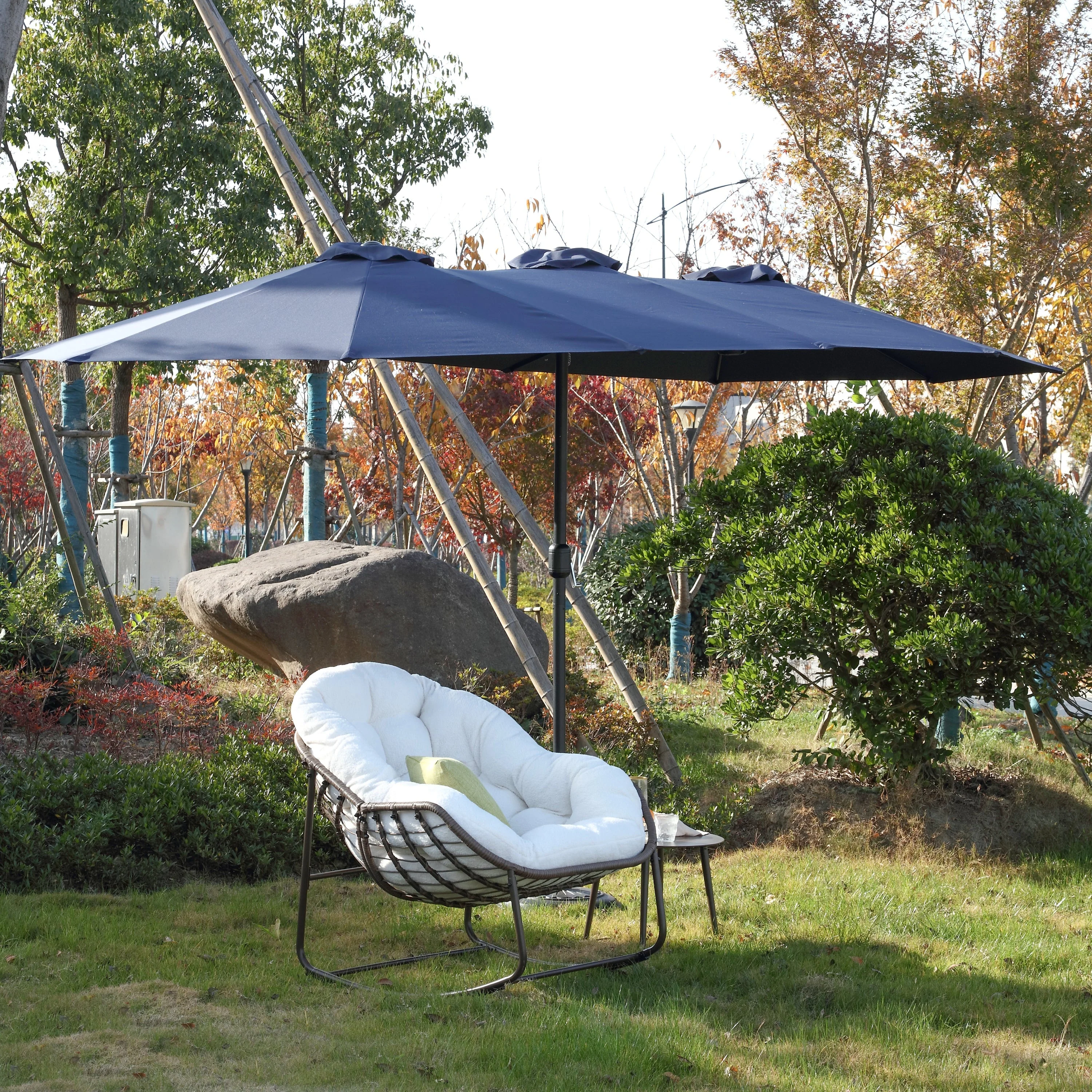 14.8 Ft Double Sided Outdoor Umbrella Rectangular Large with Crank (Navy Blue) (No Base) - Image 5