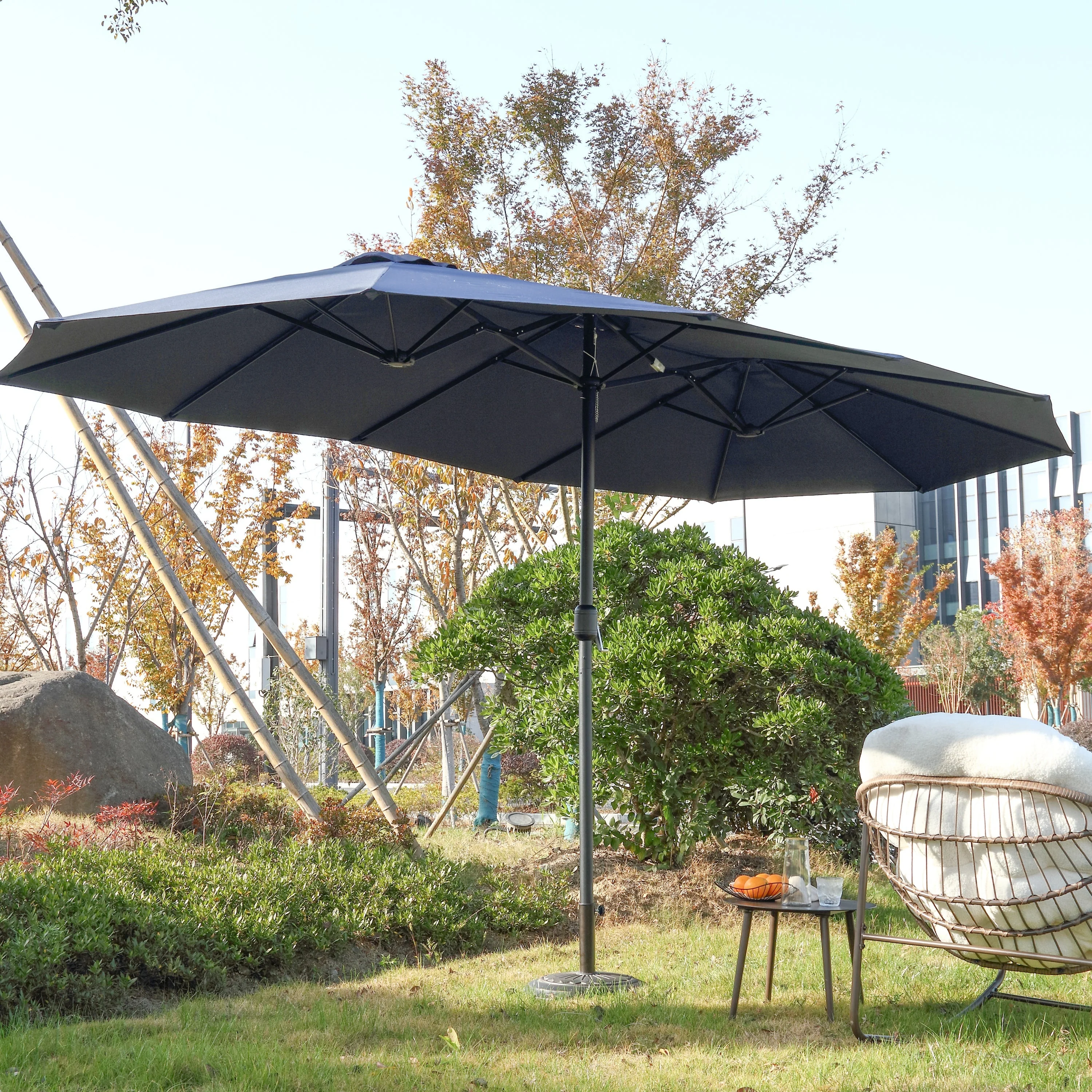 14.8 Ft Double Sided Outdoor Umbrella Rectangular Large with Crank (Navy Blue) (No Base) - Image 6