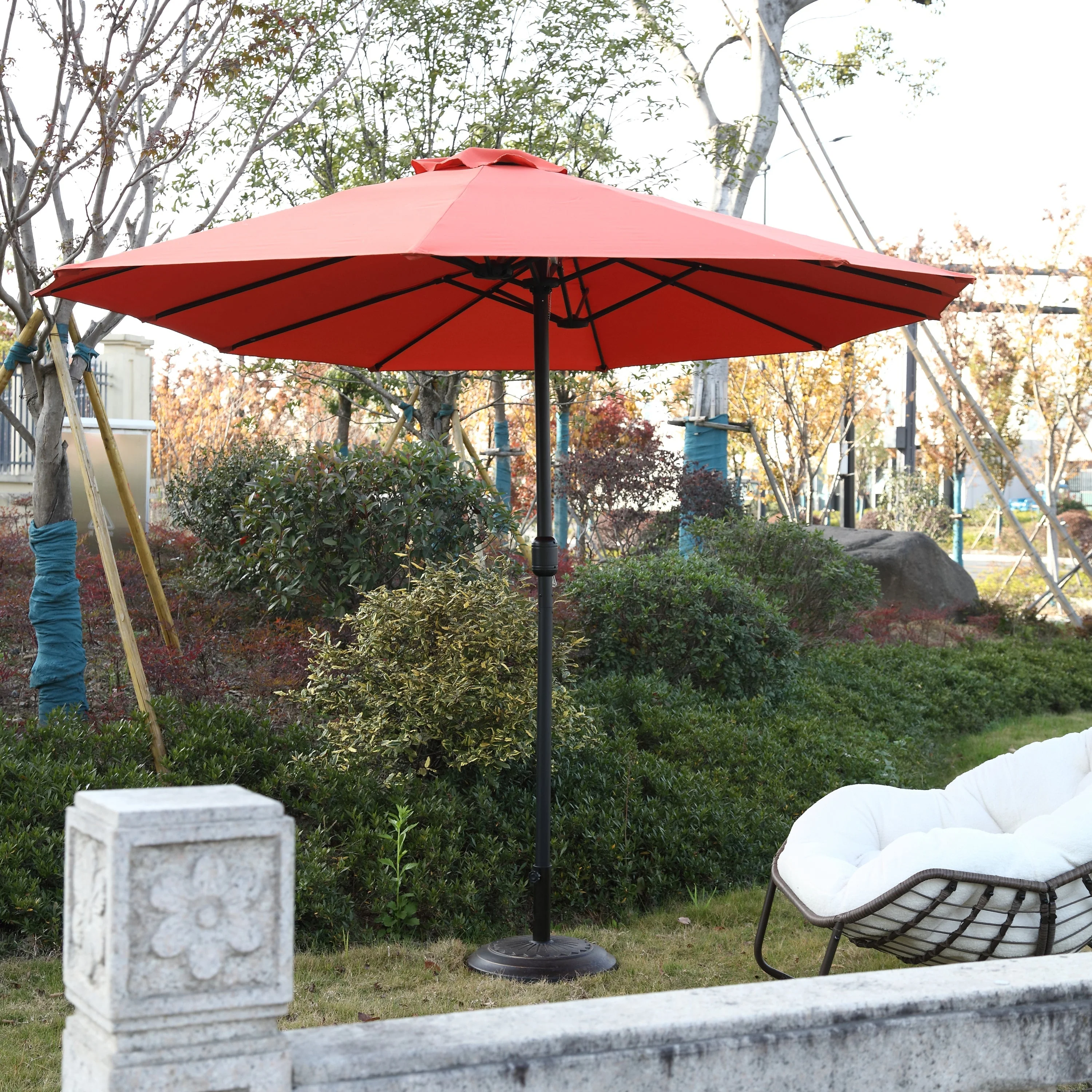 14.8 Ft Double-Sided Outdoor Umbrella Rectangular Large with Crank (Orange) - Image 12