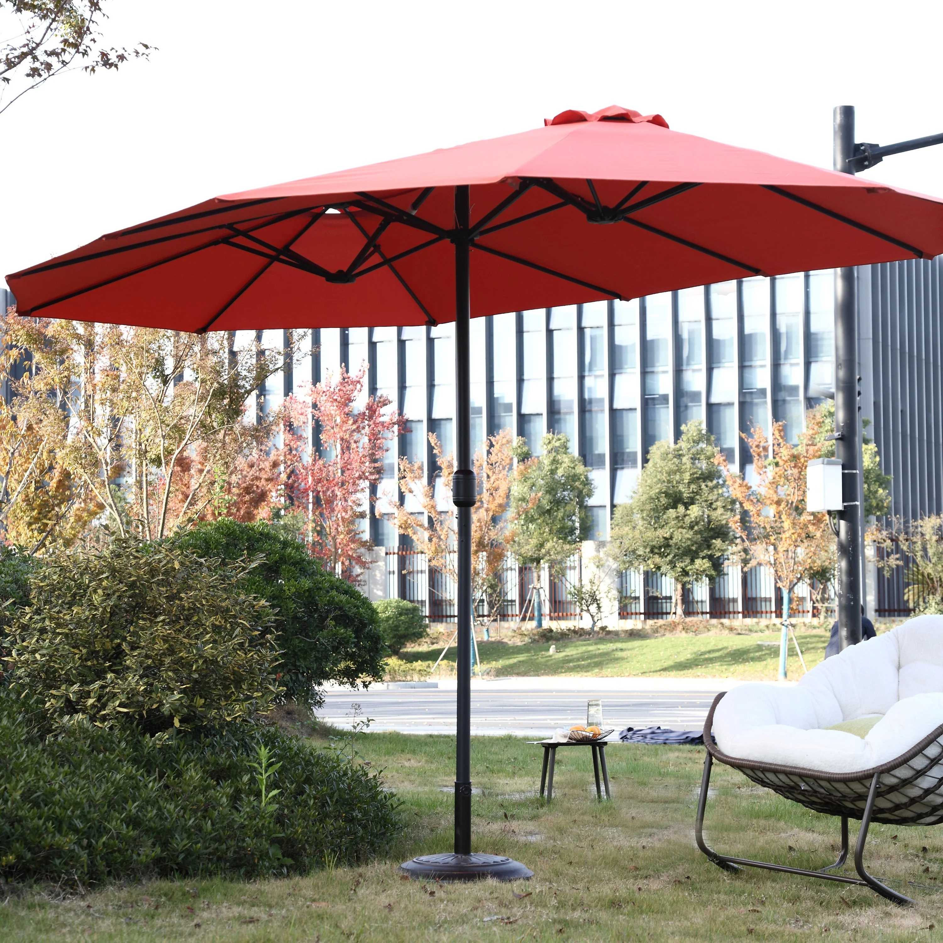 14.8 Ft Double-Sided Outdoor Umbrella Rectangular Large with Crank (Orange) - Image 13
