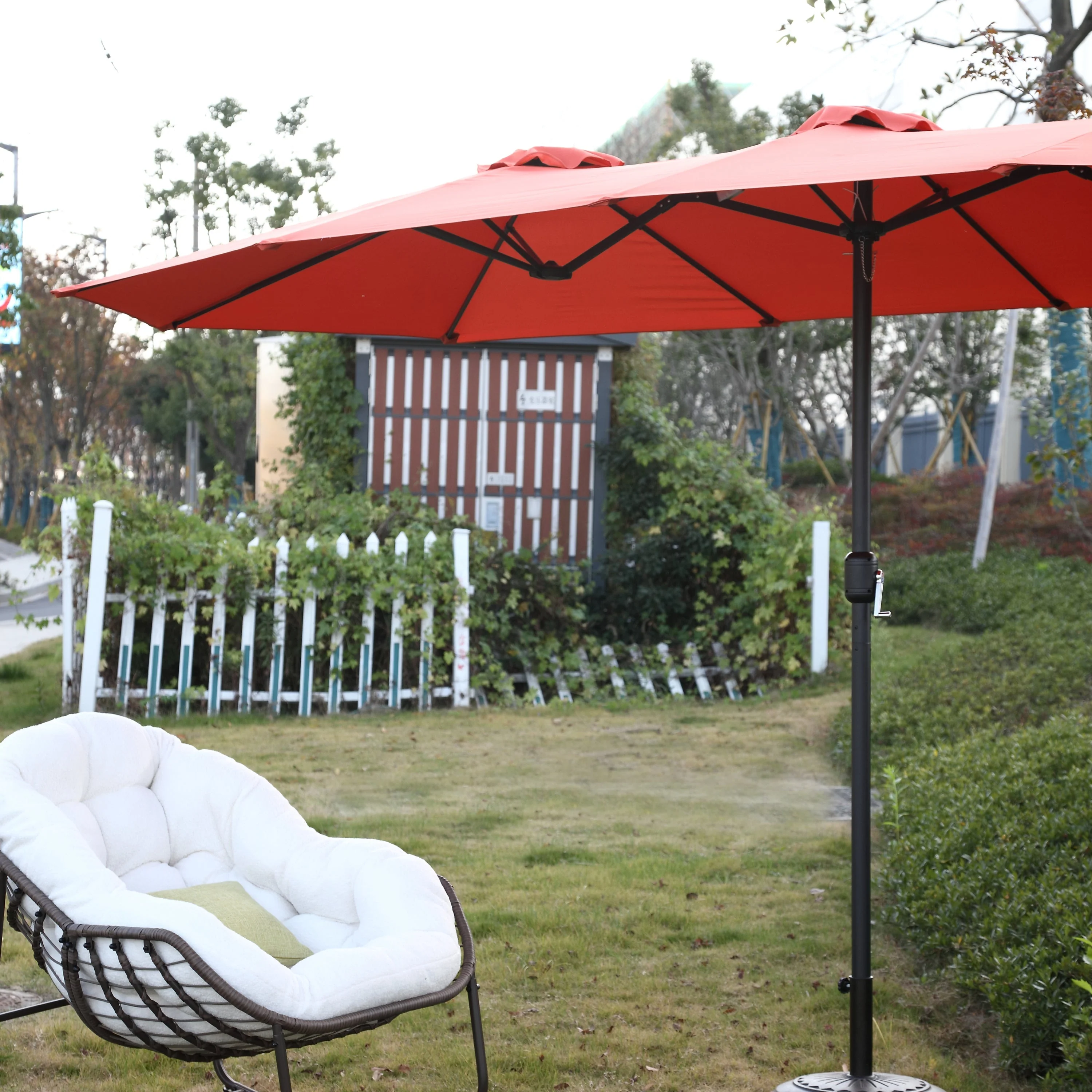 14.8 Ft Double-Sided Outdoor Umbrella Rectangular Large with Crank (Orange) - Image 14