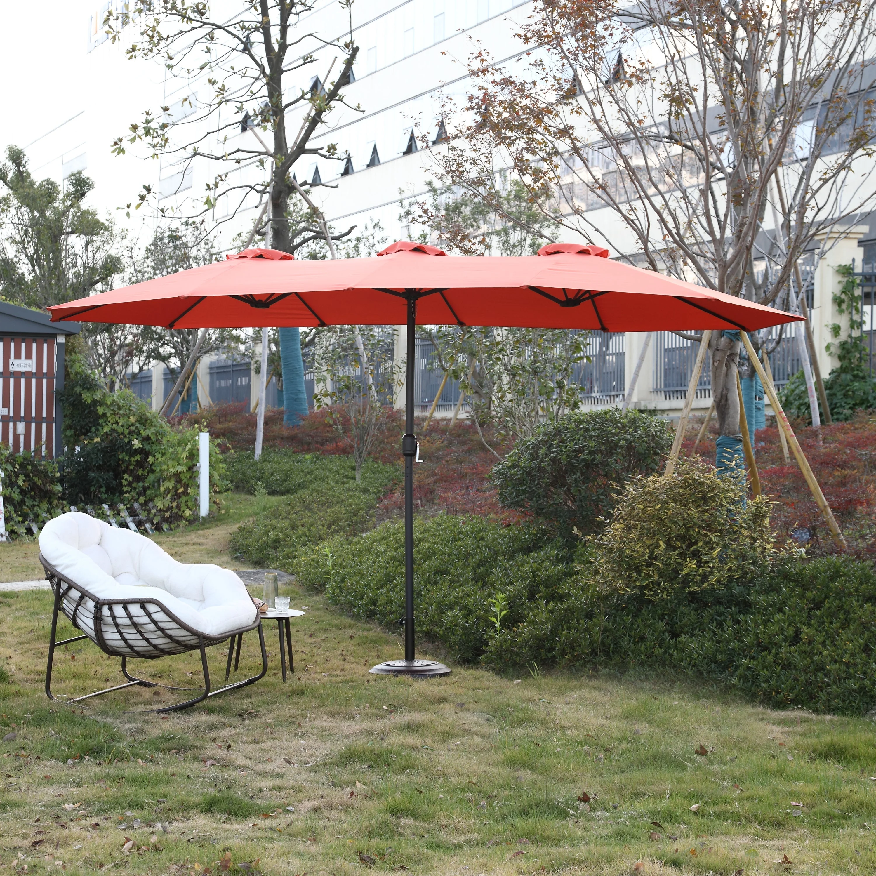 14.8 Ft Double-Sided Outdoor Umbrella Rectangular Large with Crank (Orange) - Image 4