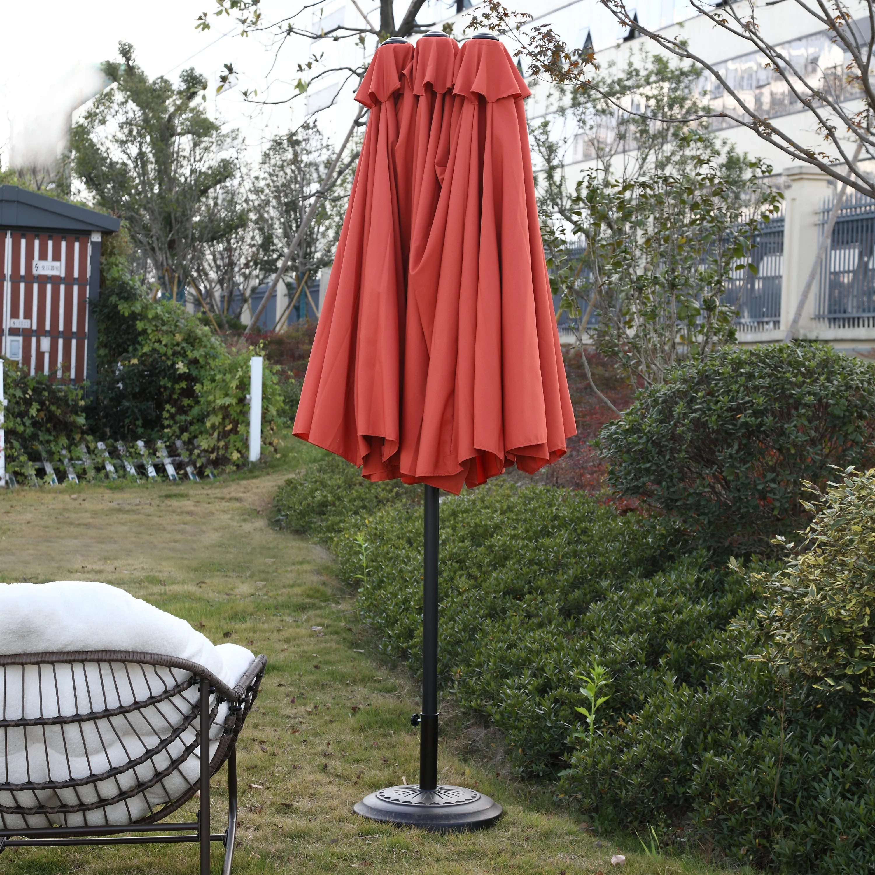 14.8 Ft Double-Sided Outdoor Umbrella Rectangular Large with Crank (Orange) - Image 6