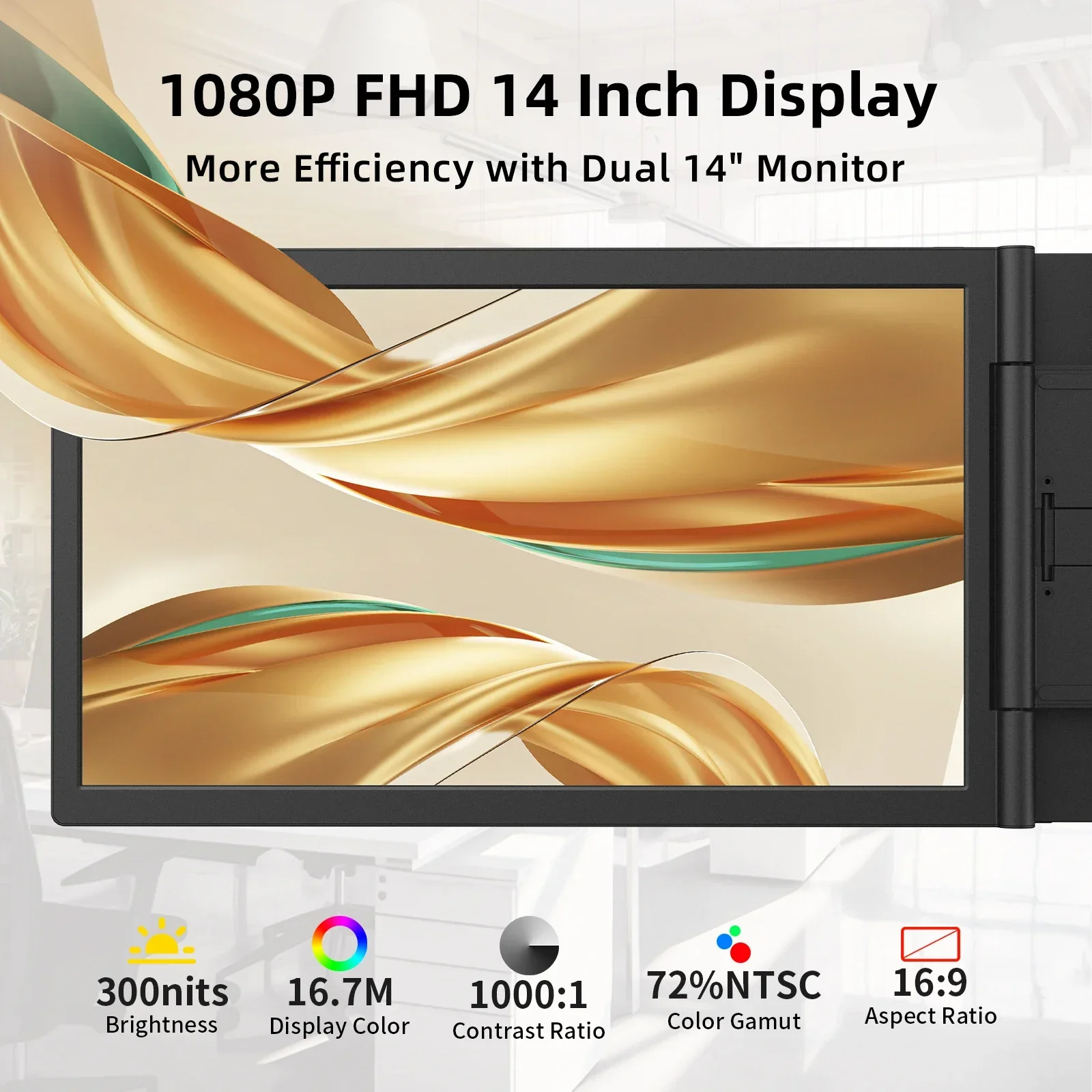 14" Dual Laptop Monitor Amoudo FHD IPS USB-C Portable Triple Screen Windows Mac Xbox - Image 2