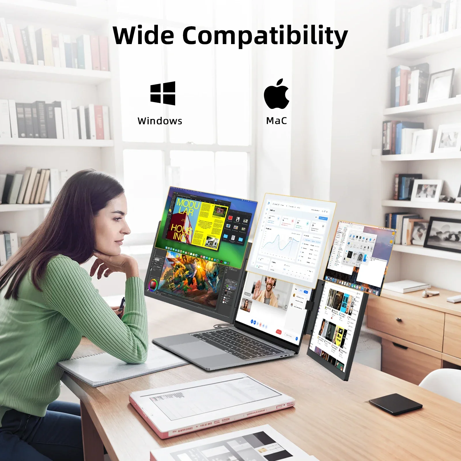 14" Dual Laptop Monitor Amoudo FHD IPS USB-C Portable Triple Screen Windows Mac Xbox - Image 5