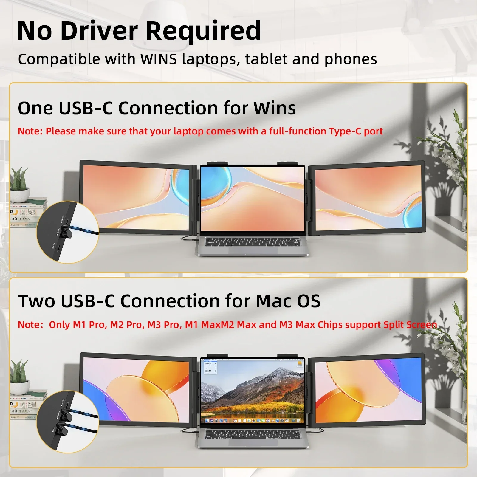 14" Dual Laptop Monitor Amoudo FHD IPS USB-C Portable Triple Screen Windows Mac Xbox - Image 6