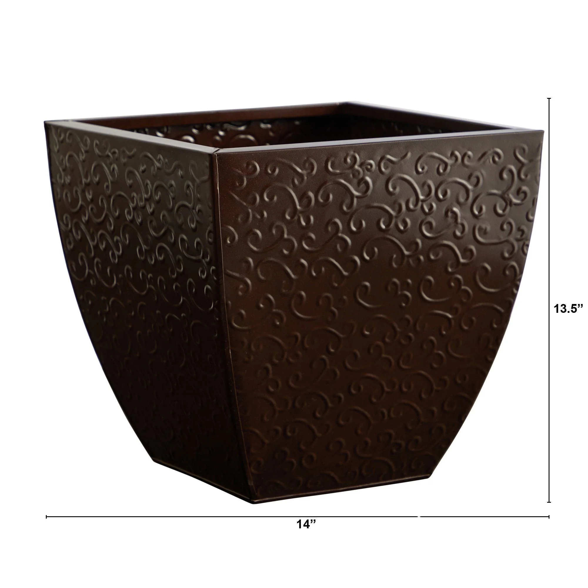 14” Embossed Metal Scroll Planter - Image 2