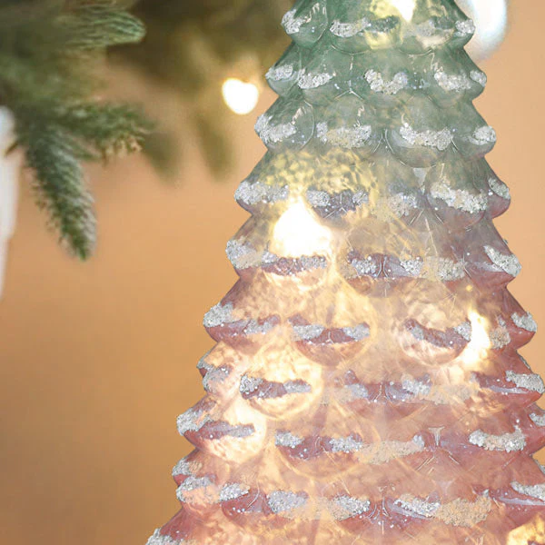 14" Lit Pink Glass Tabletop Tree - Image 4