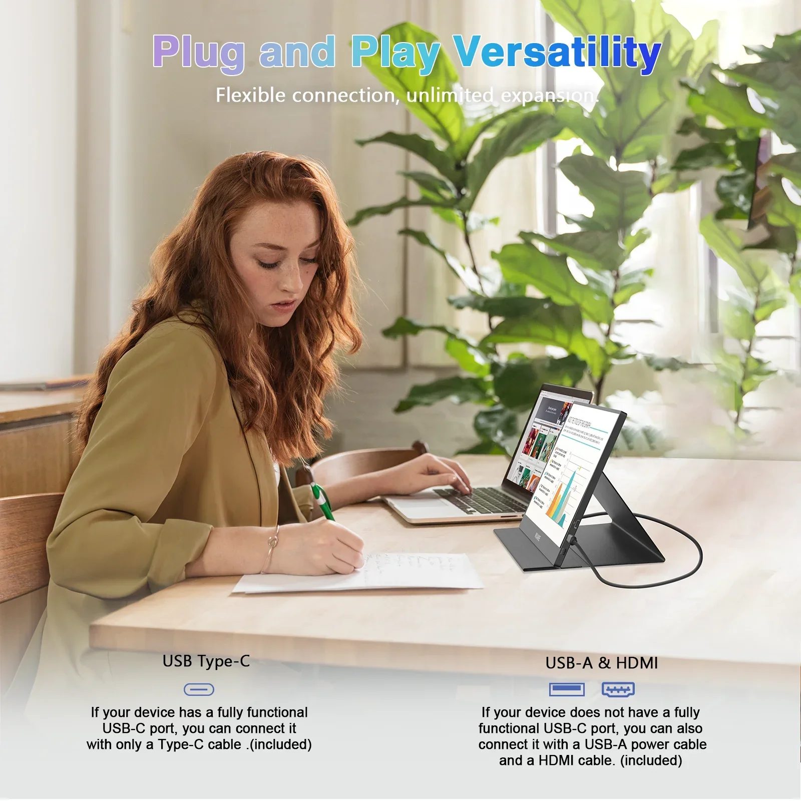 14" Portable Monitor WUAWE 1080P USB-C HDMI External Second Screen PC Mac Phone - Image 3