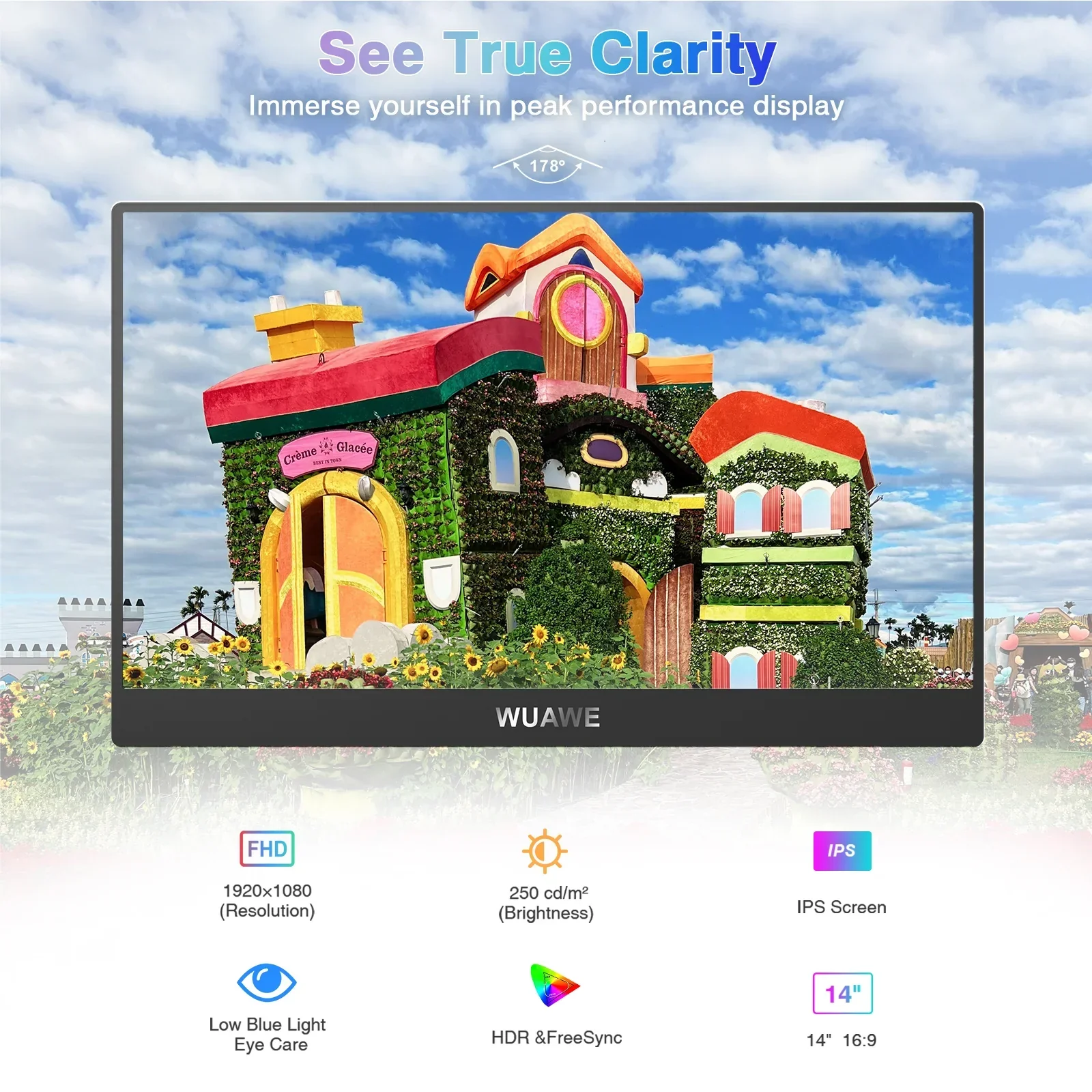 14" Portable Monitor WUAWE 1080P USB-C HDMI External Second Screen PC Mac Phone - Image 4