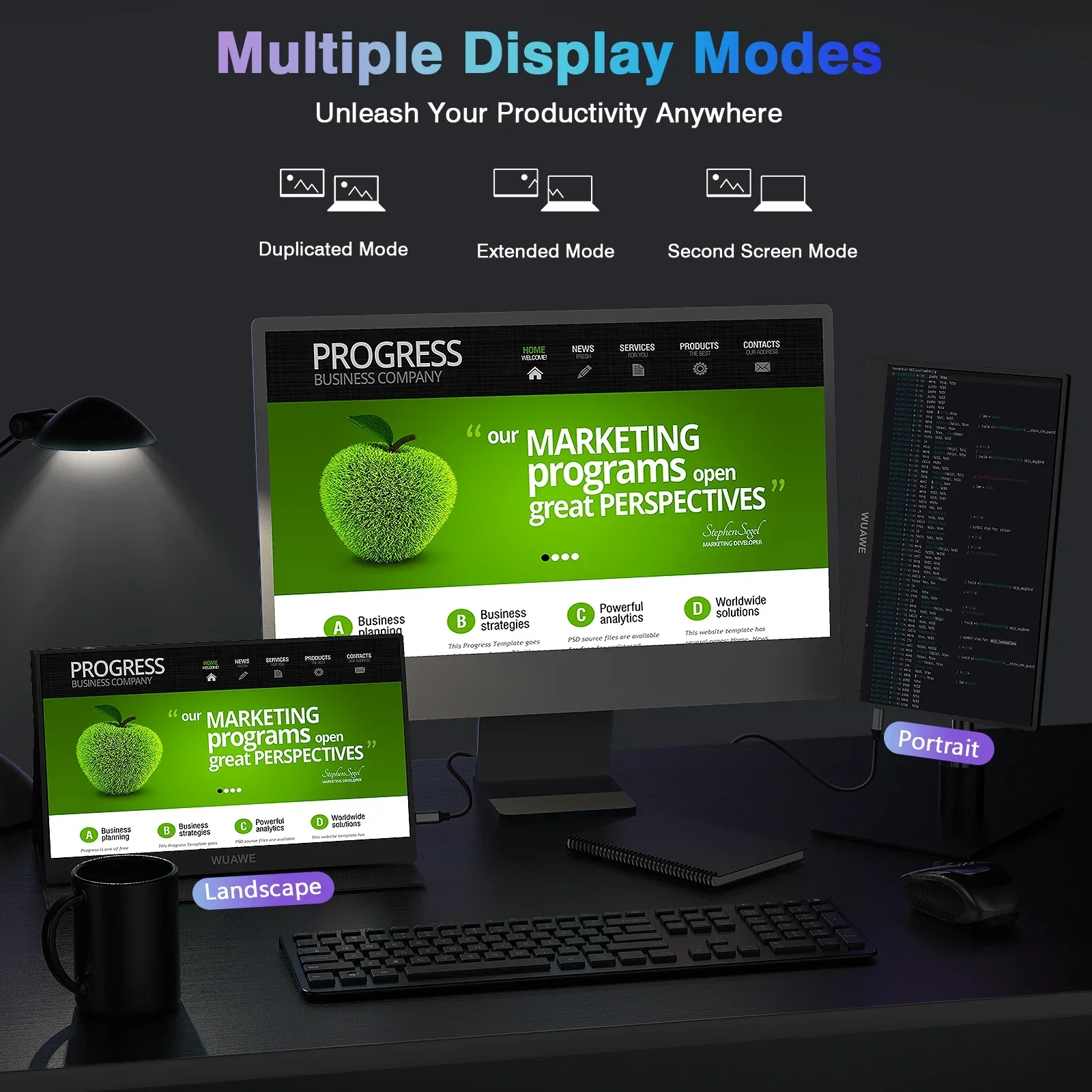 14" Portable Monitor WUAWE 1080P USB-C HDMI External Second Screen PC Mac Phone - Image 5